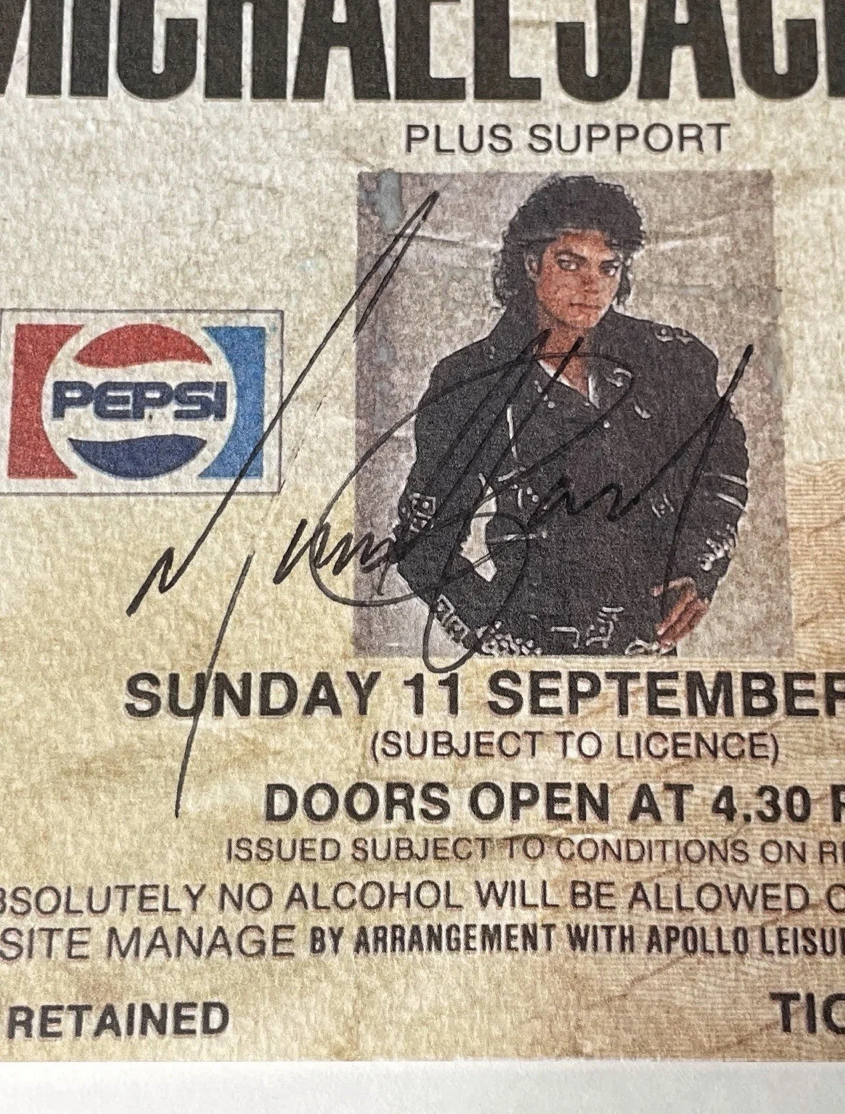 Michael Jackson Signed 1988 “Bad World Tour” Liverpool Concert Ticket, image 2