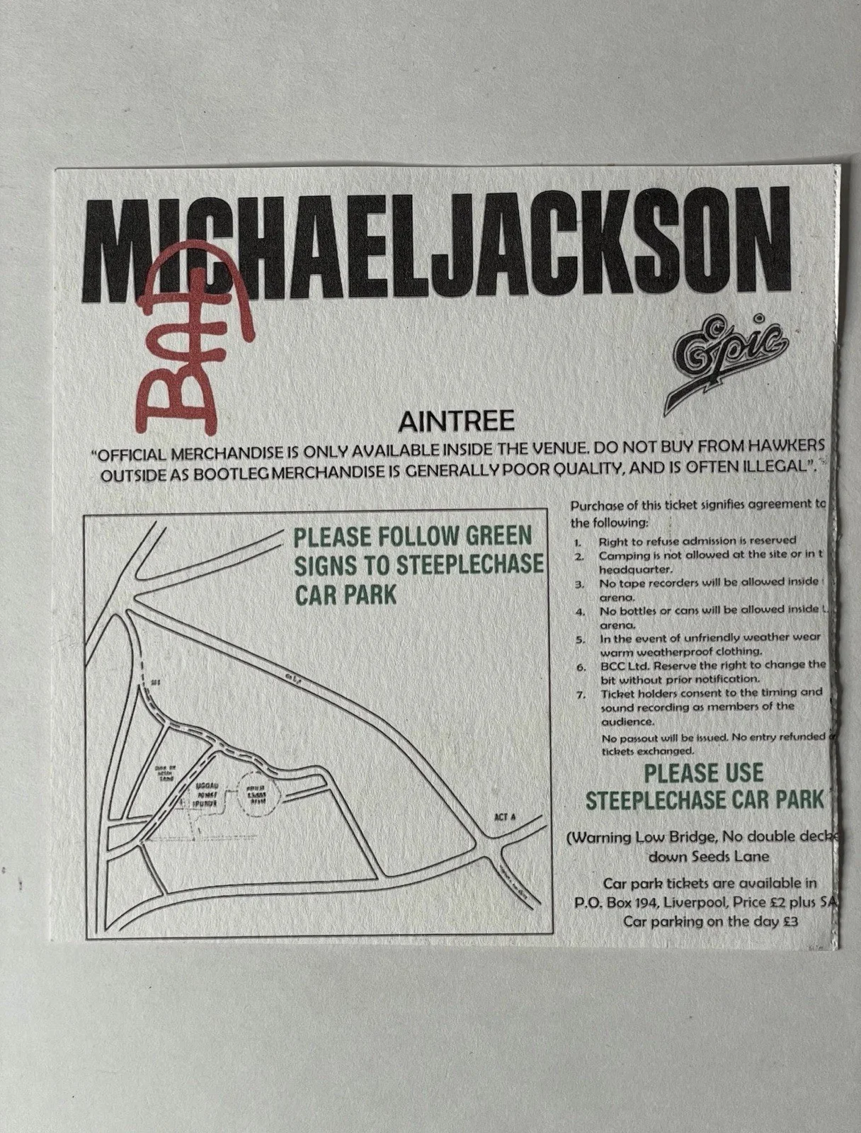 Michael Jackson Signed 1988 “Bad World Tour” Liverpool Concert Ticket, image 4