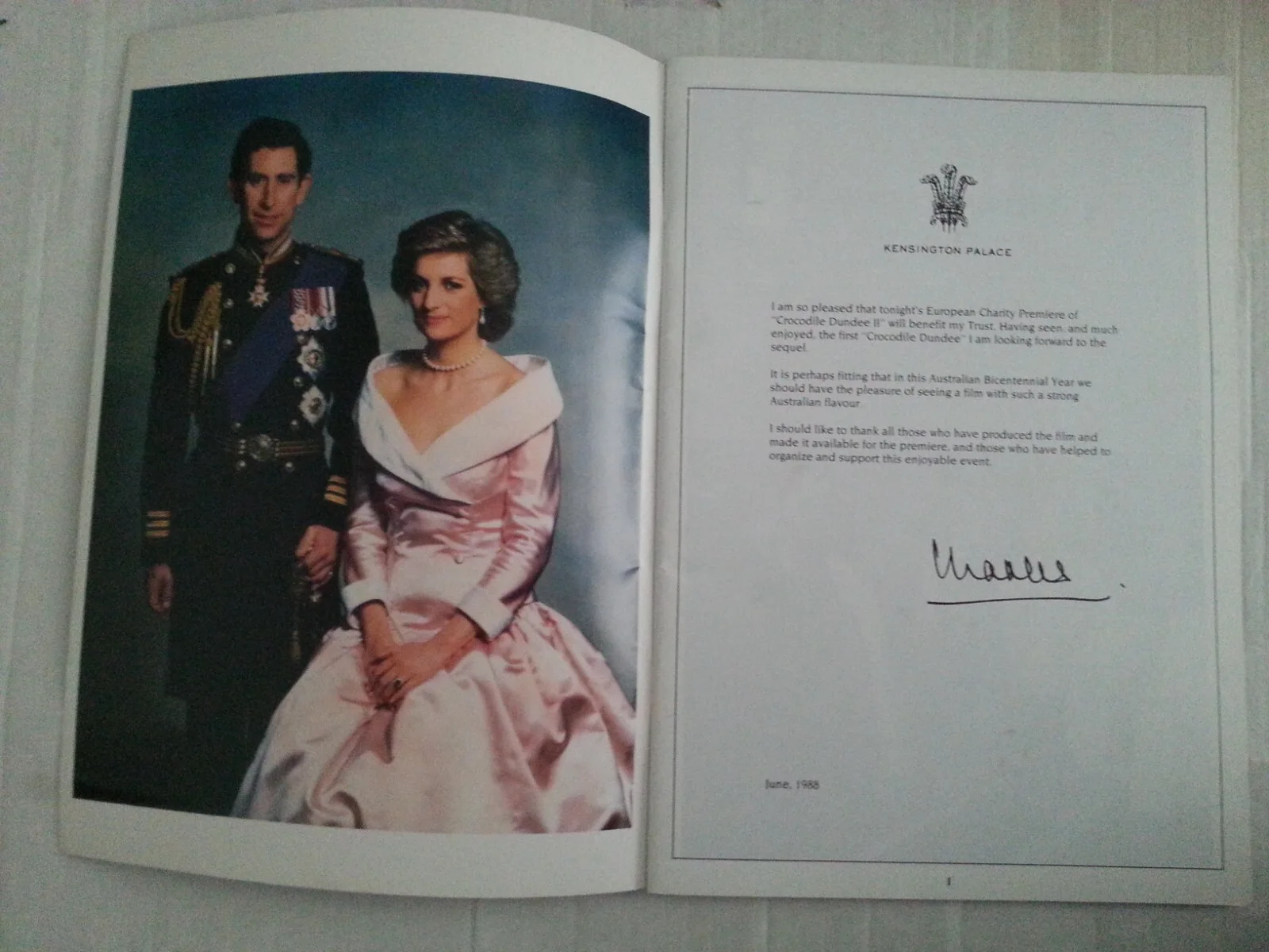 CROCODILE DUNDEE II MOVIE Royal FILM PREMIERE PROGRAMME 1988 Princess Diana, изображение 2