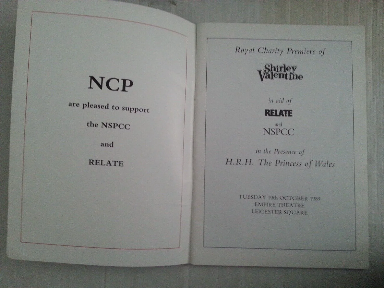SHIRLEY VALENTINE MOVIE FILM Royal PREMIERE PROGRAMME 1989 Princess Diana, изображение 2
