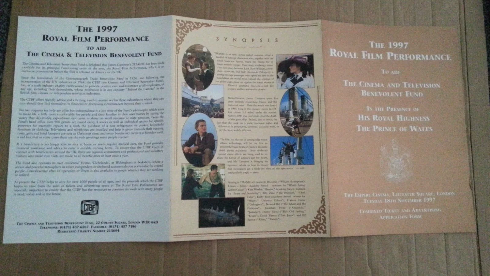 TITANIC ROYAL FILM PREMIERE TICKET APPLICATION FORM SYNOPSIS Empire Cinema 1997, image 4