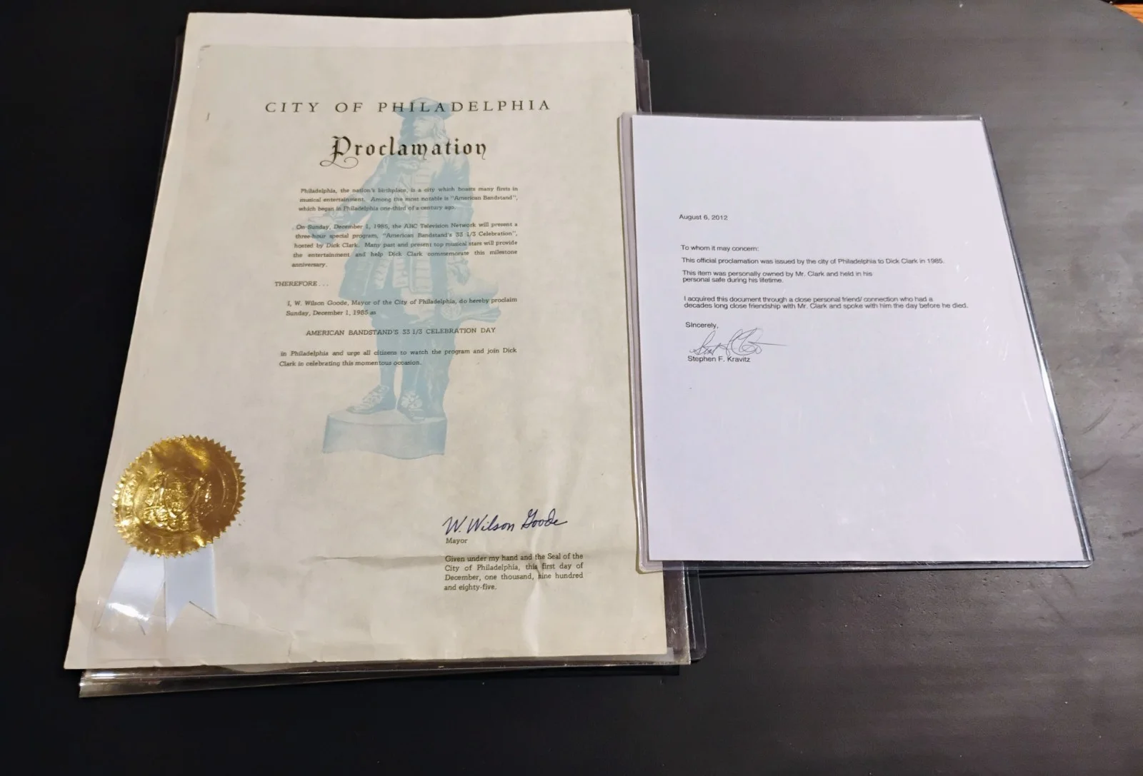 Wilson Goode — Dick Clark American Bandstand Day Philadelphia proclamation 1985 Wilson Goode