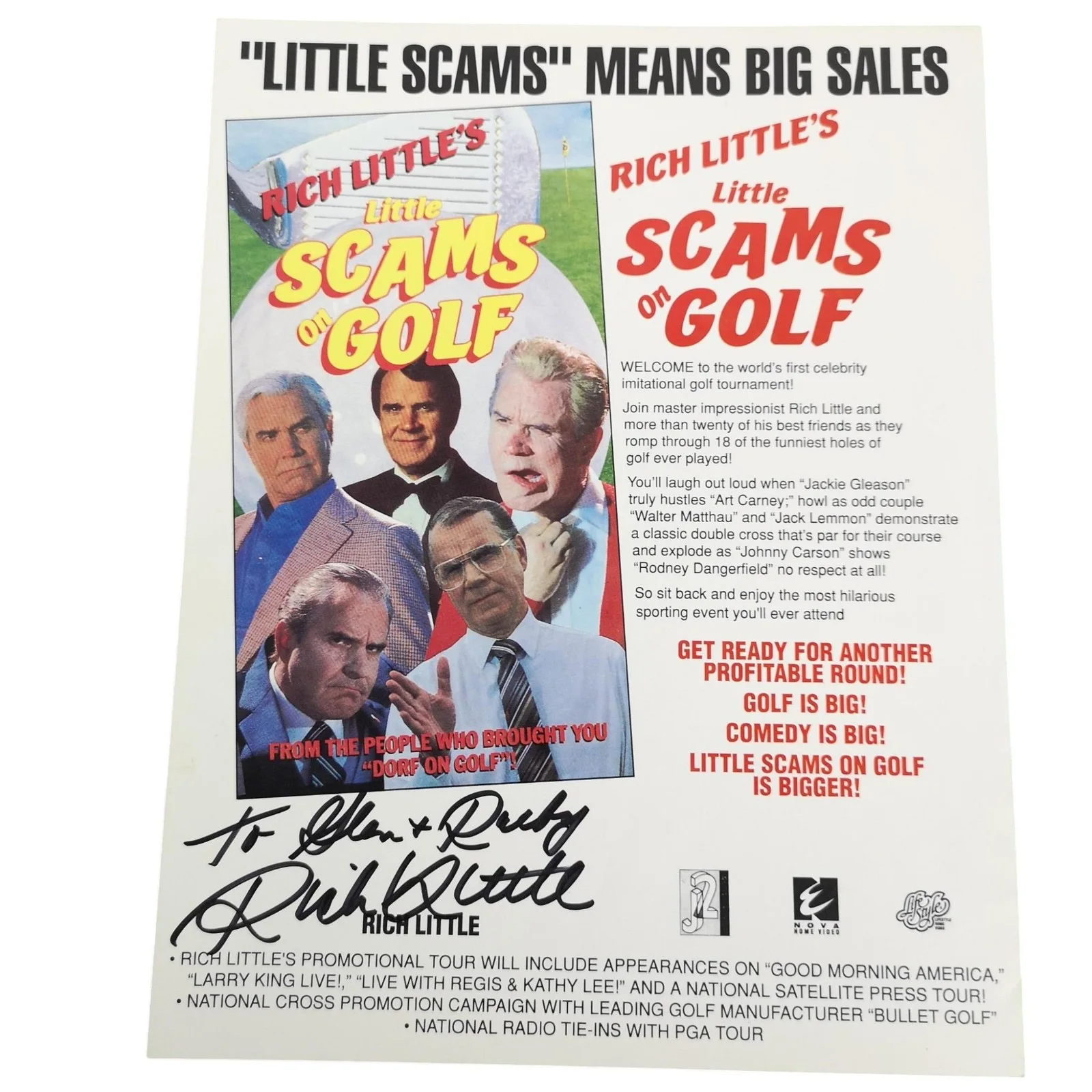 Rich Little — Rich Little Comedian Promo Flyer Little Scams Comic 1991 Autographed Canadian