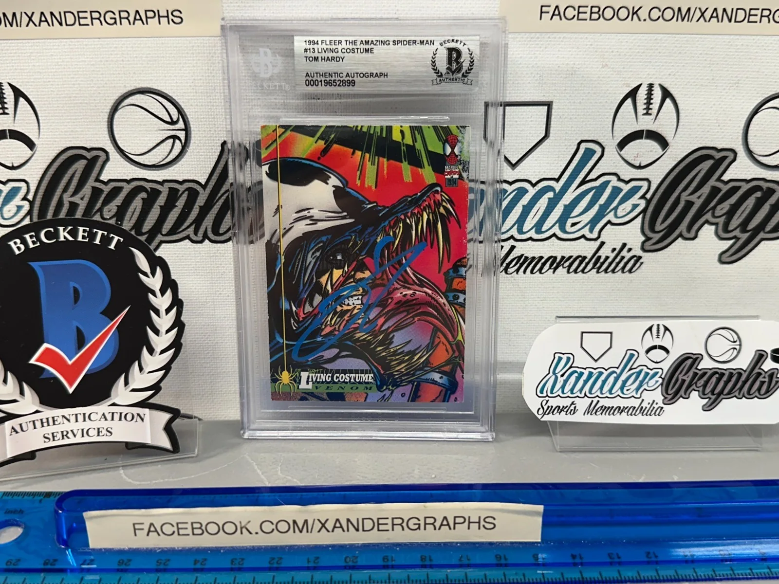 BATMAN BANE DARK KNIGHT DUNKIRK LAST DANCE EDDIE BROCK — TOM HARDY SIGNED AUTOGRAPHED VENOM 1994 FLEER SPIDER-MAN CARD BECKETT BAS SLAB