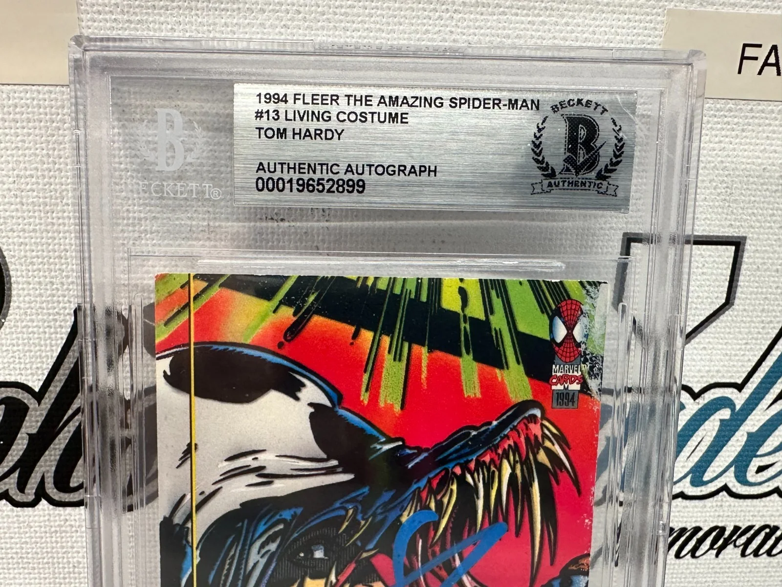 BATMAN BANE DARK KNIGHT DUNKIRK LAST DANCE EDDIE BROCK — TOM HARDY SIGNED AUTOGRAPHED VENOM 1994 FLEER SPIDER-MAN CARD BECKETT BAS SLAB, image 5