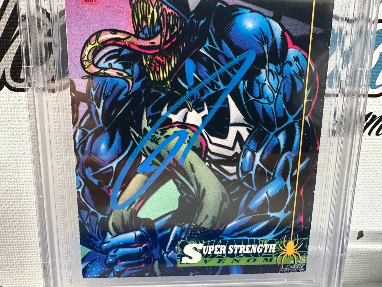 BATMAN BANE DARK KNIGHT DUNKIRK LAST DANCE EDDIE BROCK — TOM HARDY SIGNED AUTOGRAPHED VENOM 1994 FLEER SPIDER-MAN CARD BECKETT BAS SLAB, image 3