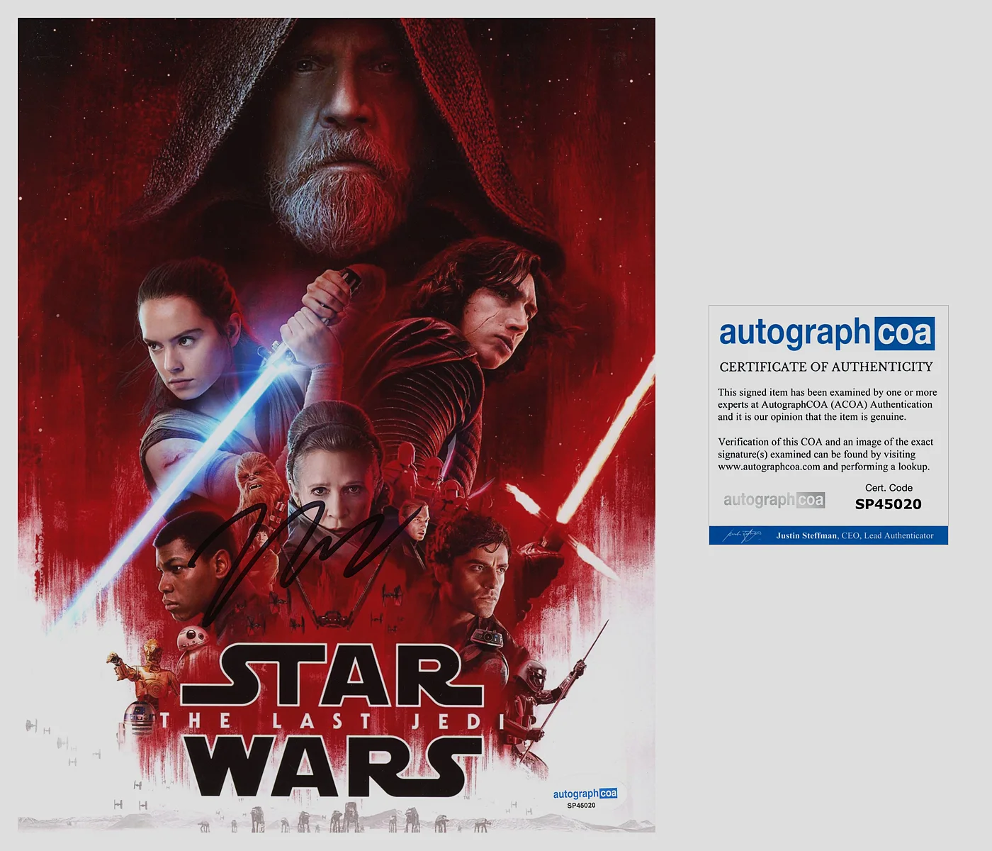 Chloe Zhao — Rian Johnson signed "STAR WARS: LAST JEDI" 8x10 Photo AUTO Director ACOA COA