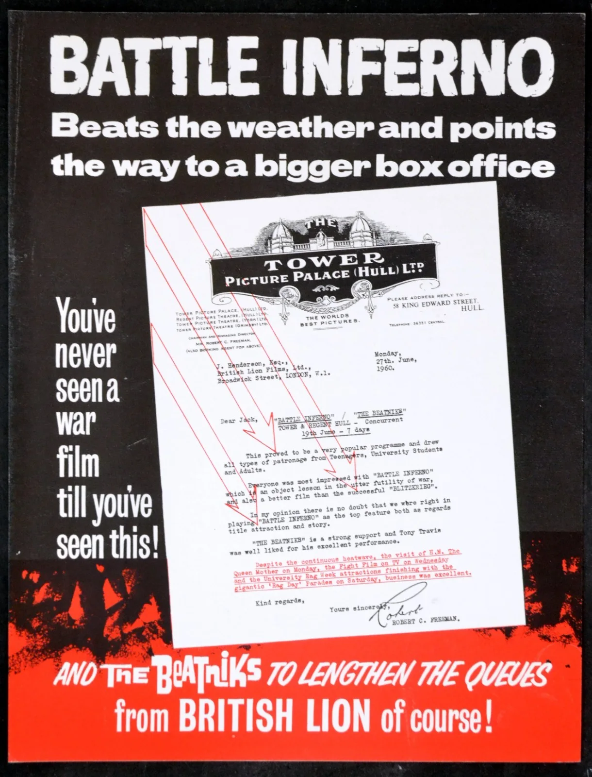 BATTLE INFERNO 1959 Joachim Hansen, Wilhelm Borchert 2 TRADE ADVERTS, image 2