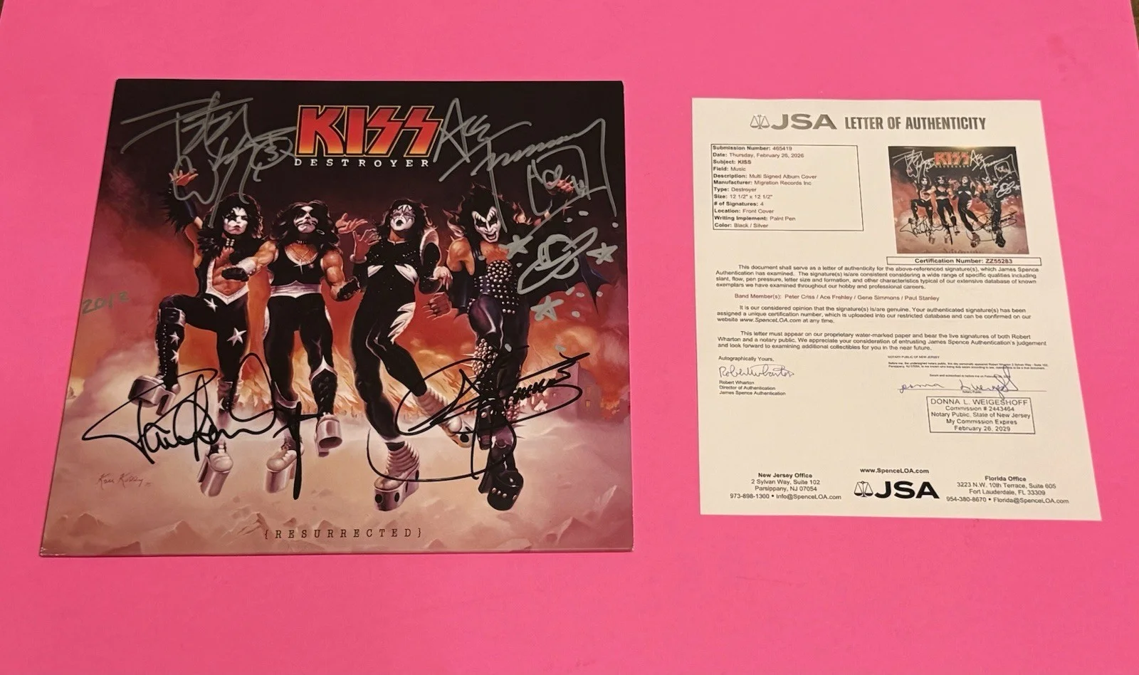 KISS x4 SIGNED DESTROYER RESURECTED VINYL STANLEY SIMMONS FREHLEY CRISS JSA COA, image 2