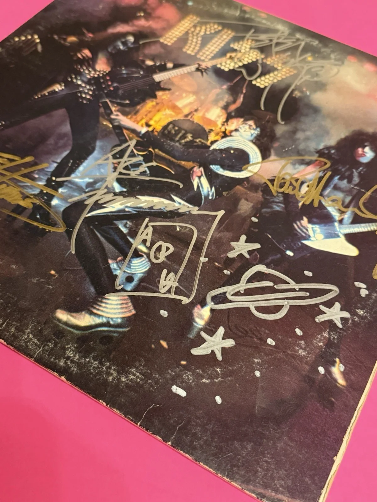 KISS x4 ENTIRE BAND SIGNED ALIVE VINYL LP STANLEY SIMMONS FREHLEY CRISS JSA LOA, изображение 3