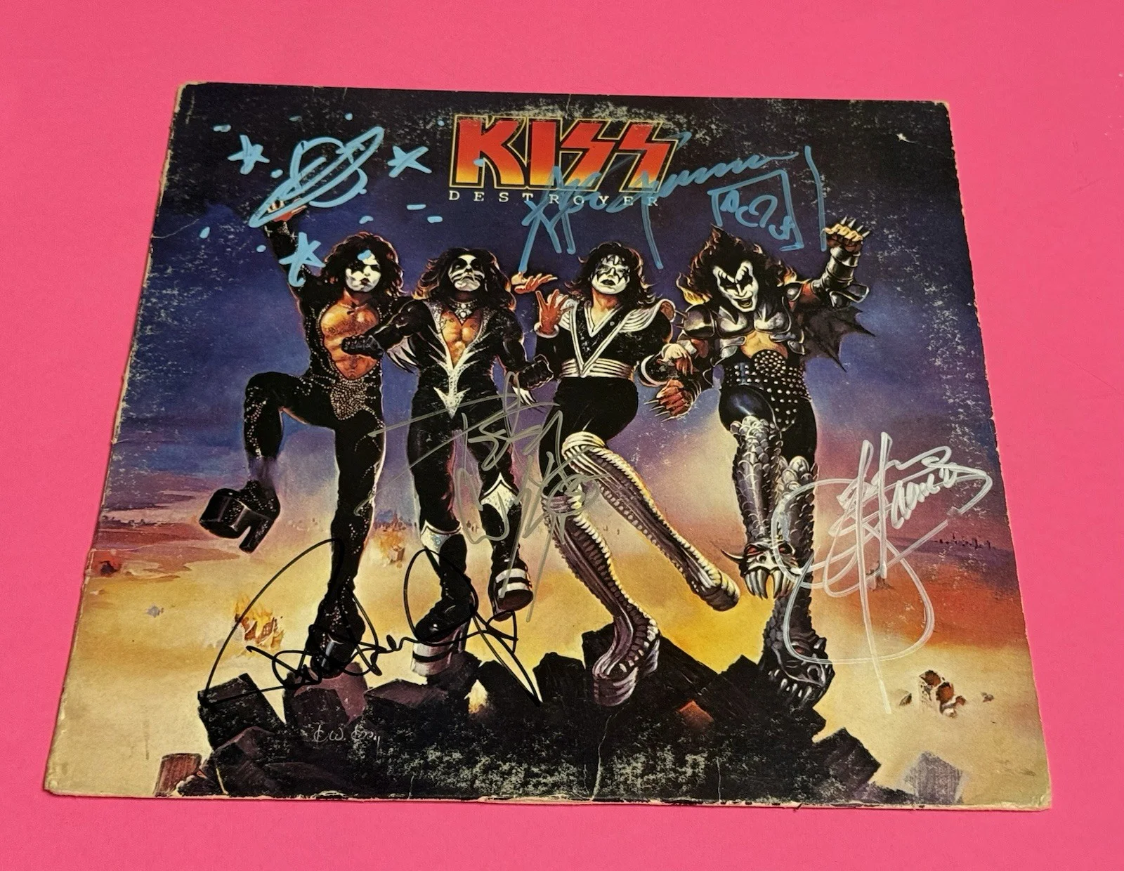 KISS x4 ENTIRE BAND SIGNED DESTROYER VINYL STANLEY SIMMONS FREHLEY CRISS JSA COA, изображение 3