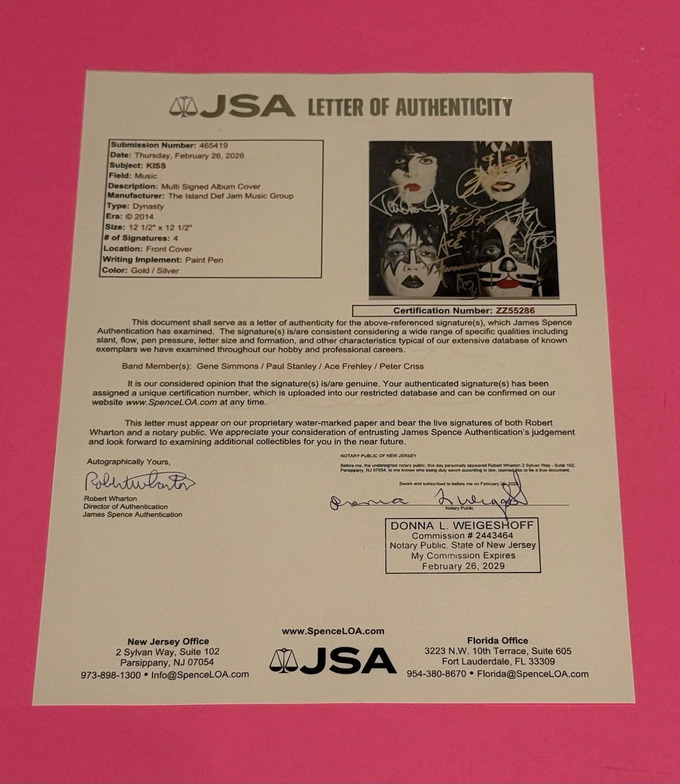 KISS x4 ENTIRE BAND SIGNED DYNASTY VINYL STANLEY SIMMONS FREHLEY CRISS JSA COA, изображение 3