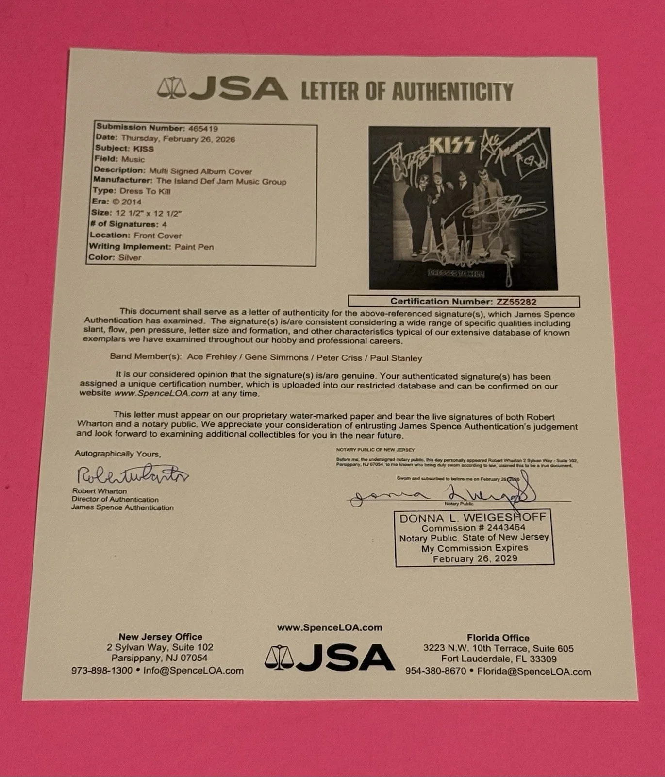 KISS x4 SIGNED DRESSED TO KILL VINYL LP STANLEY SIMMONS FREHLEY CRISS JSA COA, image 5