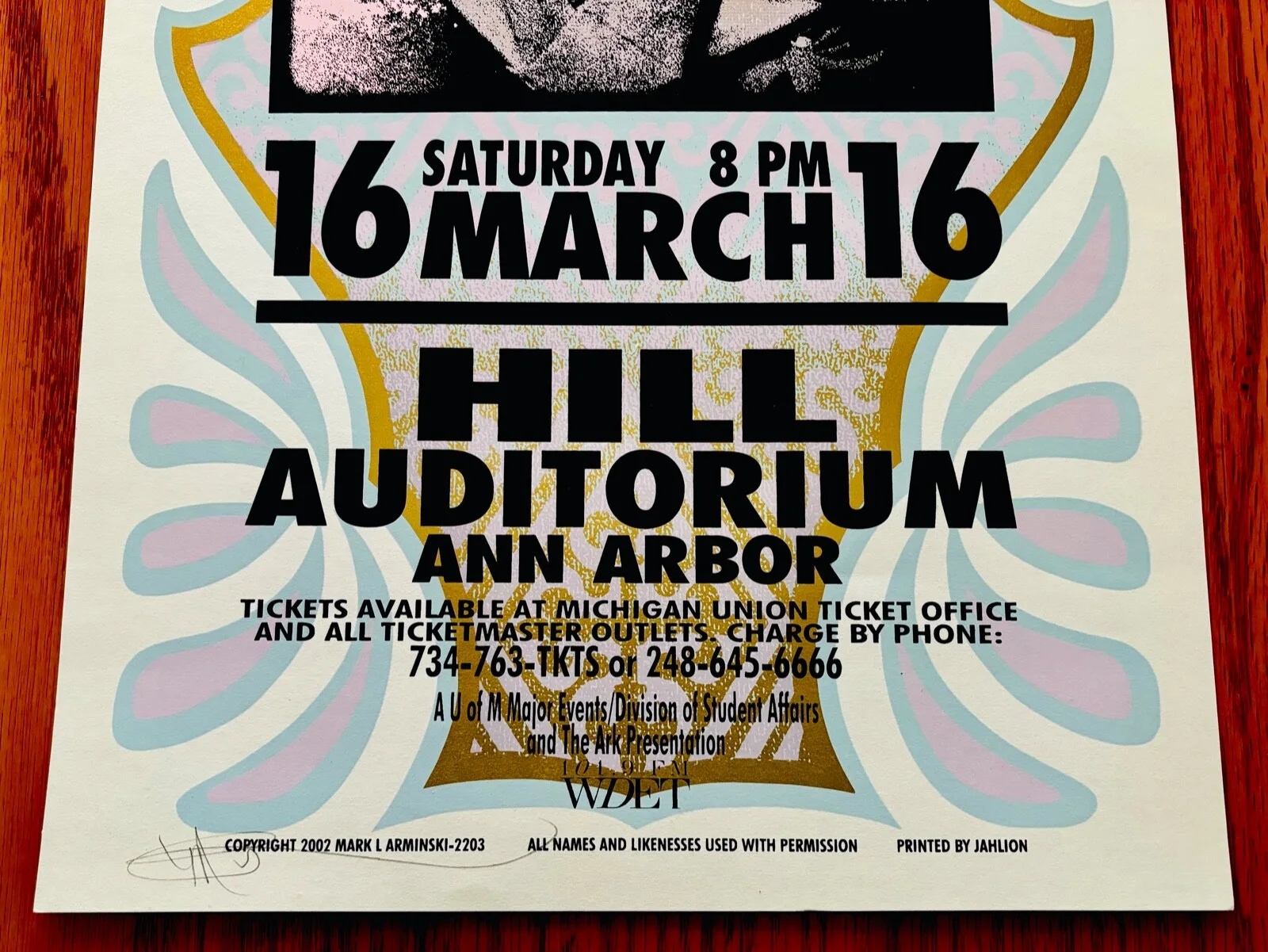 ANI DiFRANCO Signed 2002 Arminski Silkscreen Concert Poster~HILL AUDITORIUM, image 2