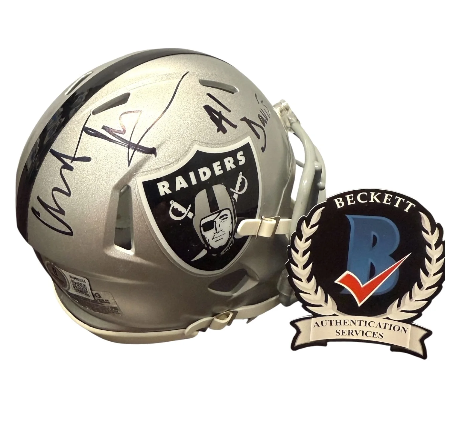 CHRISTIAN BALE — CHRISTIAN BALE SIGNED AUTO OAKLAND RAIDERS MINI HELMET BECKETT MADDEN AL DAVIS, изображение 2