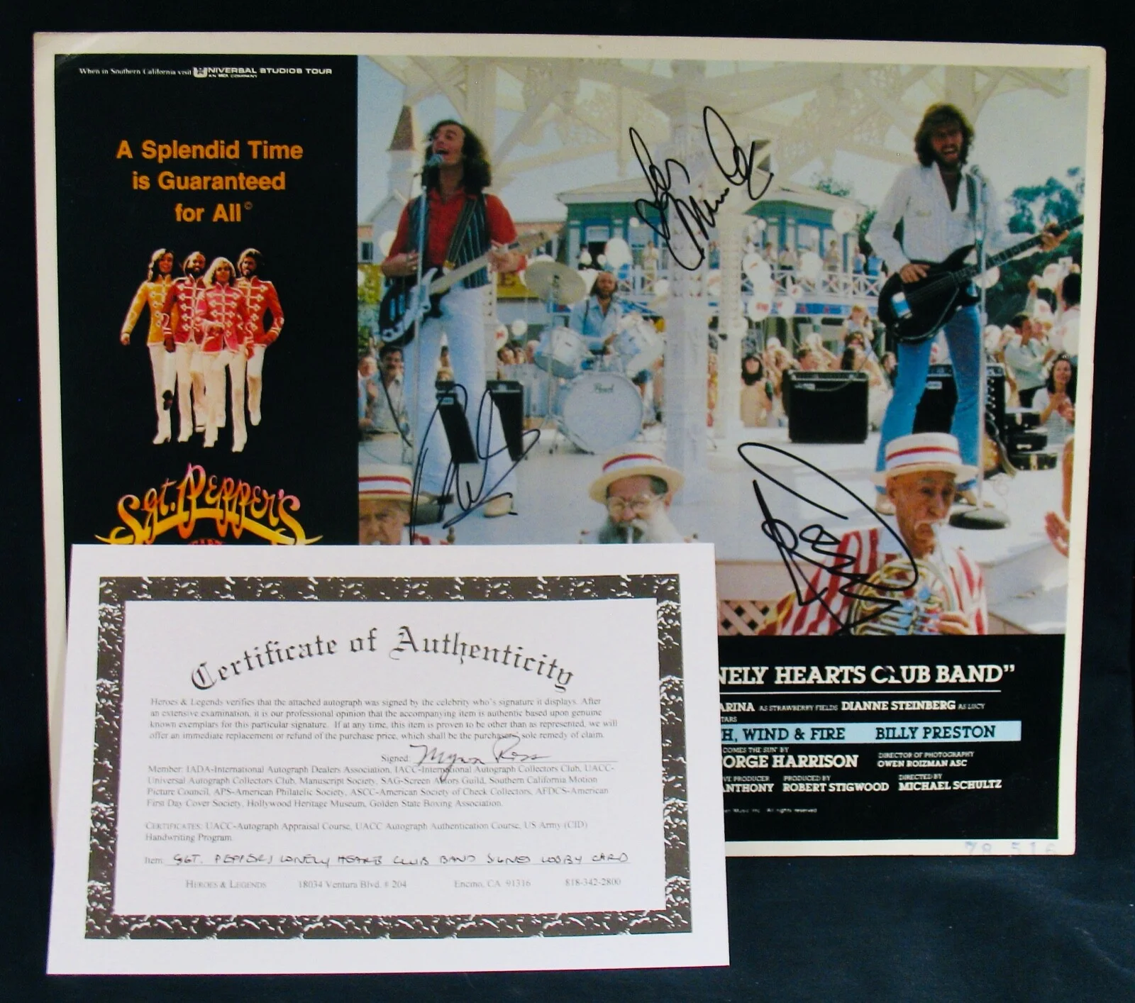 THE BEE GEES~Signed SGT. PEPPER'S Original Movie Lobby Card By All 3 w/COA, изображение 2