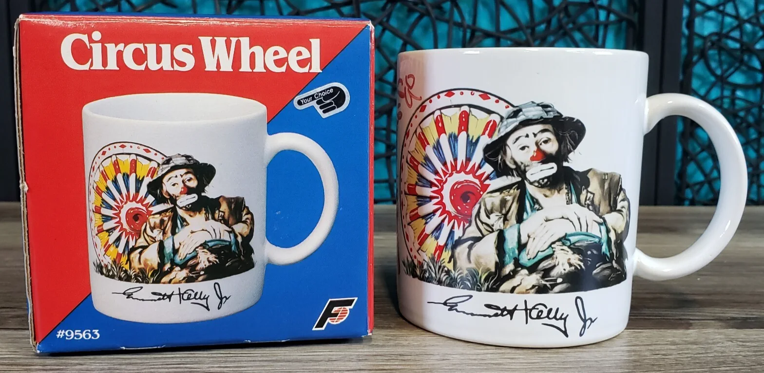Emmett Kelly Jr — VTG 1987 Emmett Kelly Jr Sad Clown SIGNED AUTOGRAPHED 1990 Coffee Cup Mug in Box