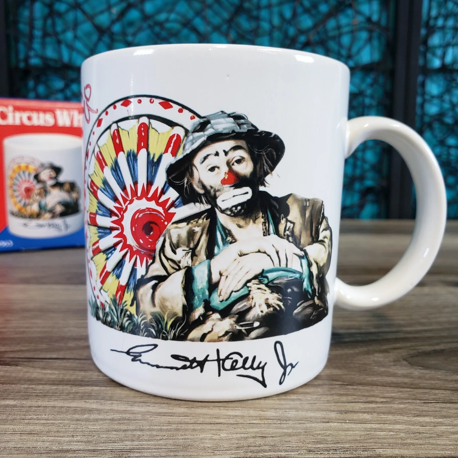 Emmett Kelly Jr — VTG 1987 Emmett Kelly Jr Sad Clown SIGNED AUTOGRAPHED 1990 Coffee Cup Mug in Box, image 2