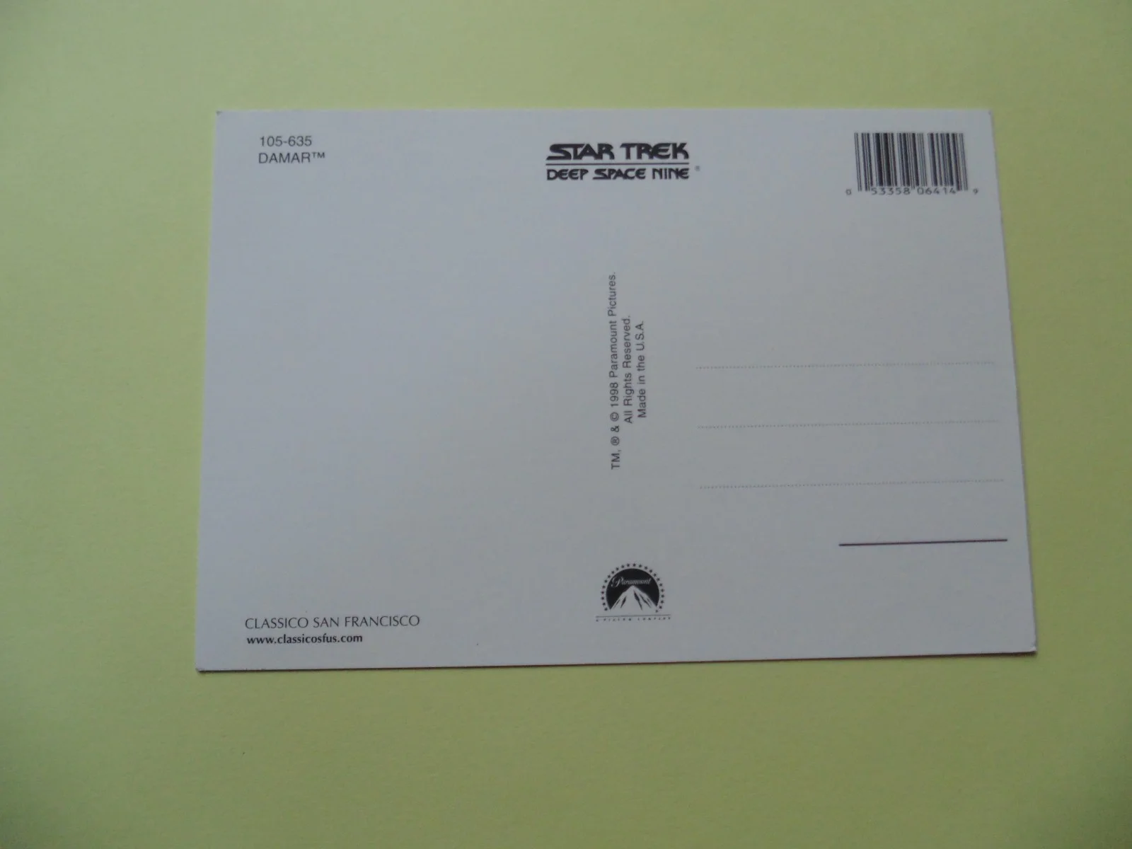 STARTREK Postcard: Deep Space Nine - Damar, Paramount Studios, image 2