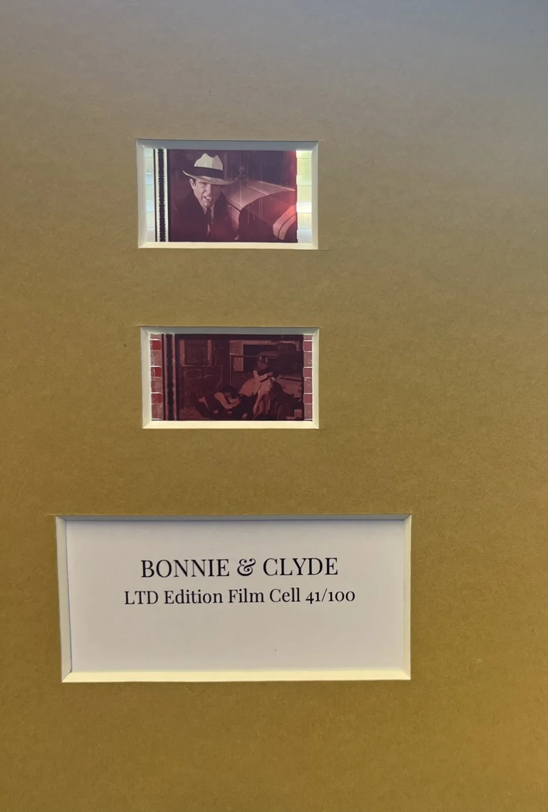 BONNY & CLYDE. Warren Beatty . 35mm Film Cell Mounted Display, изображение 3