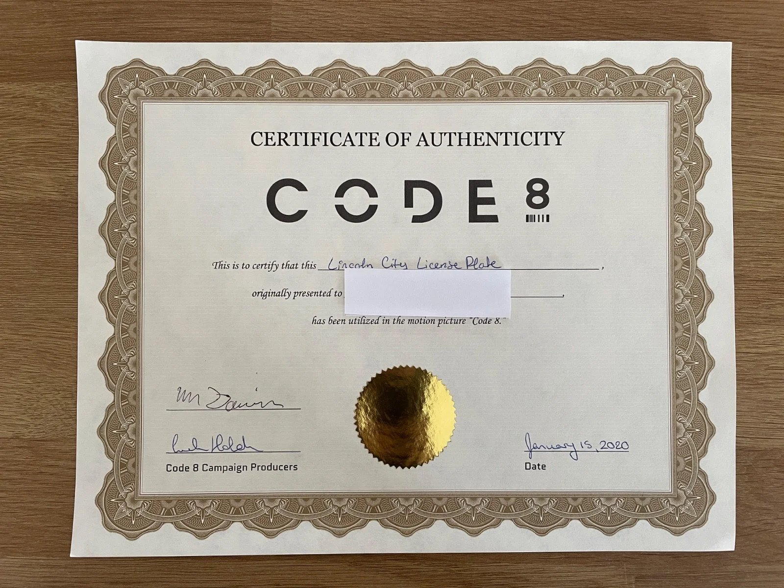 Code 8 Movie Prop - Licence Plate, image 2