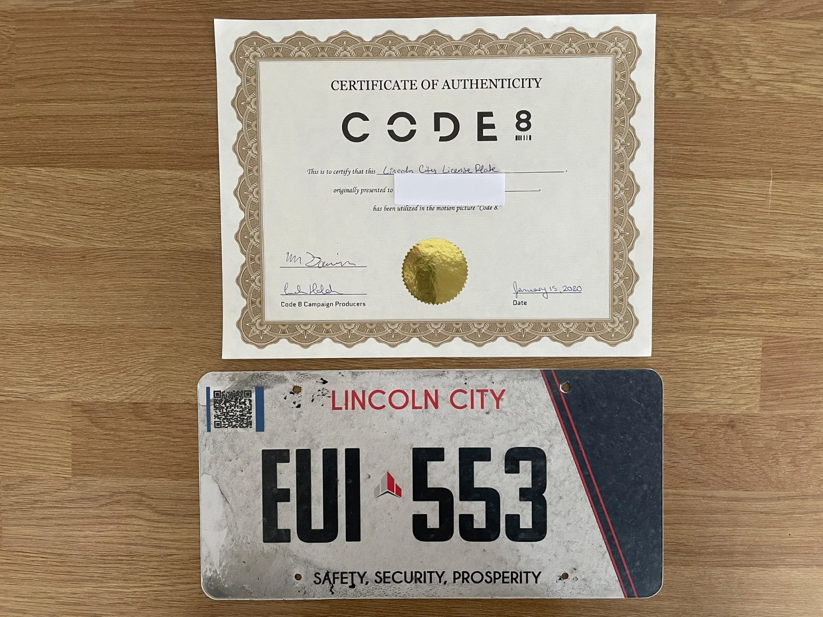 Code 8 Movie Prop - Licence Plate, image 3