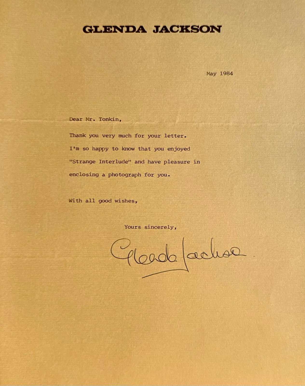 Glenda Jackson — GLENDA JACKSON Autographed SIGNED Fan Letter Women in Love A Touch of Class 1984, изображение 3