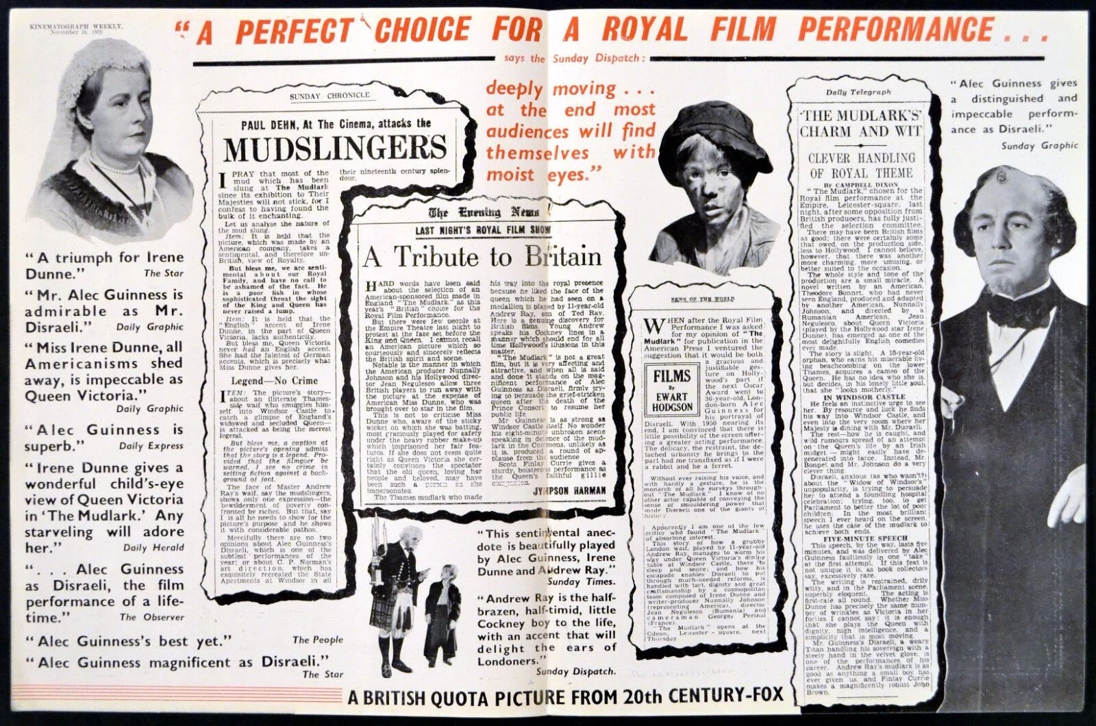 MUDLARK 1950 Irene Dunne, Alec Guinness, Andrew Ray 2 TRADE ADVERTS, изображение 2