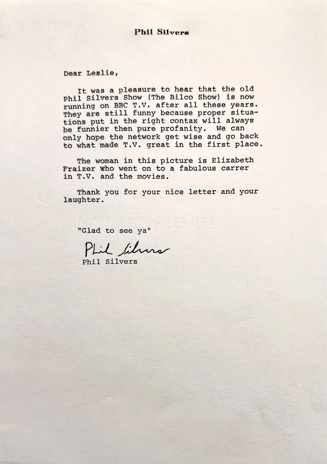 Phil Silvers — PHIL SILVERS Autograph Signed Fan Letter The Phil Silvers Show Follow That Camel