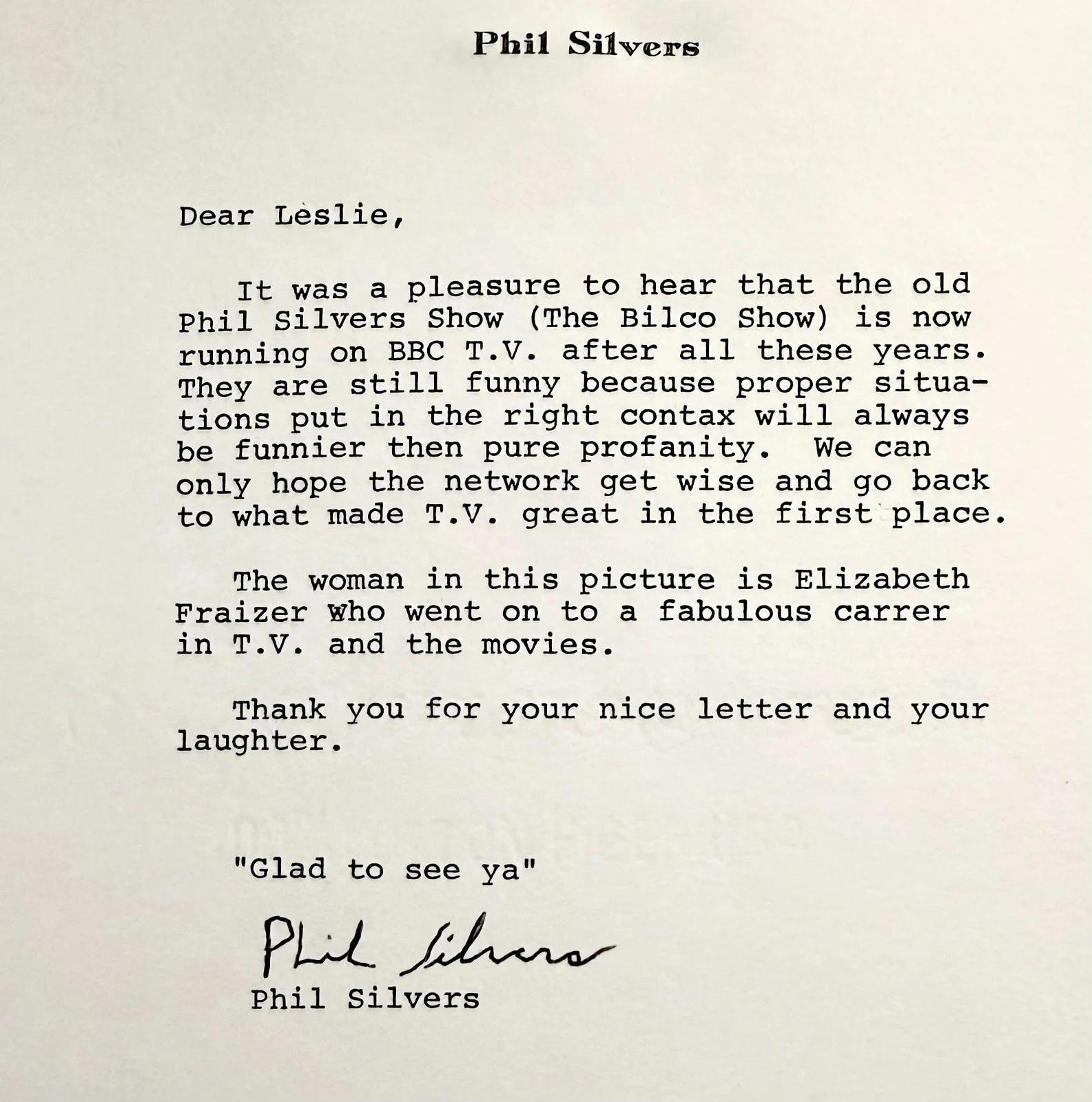 Phil Silvers — PHIL SILVERS Autograph Signed Fan Letter The Phil Silvers Show Follow That Camel, изображение 2