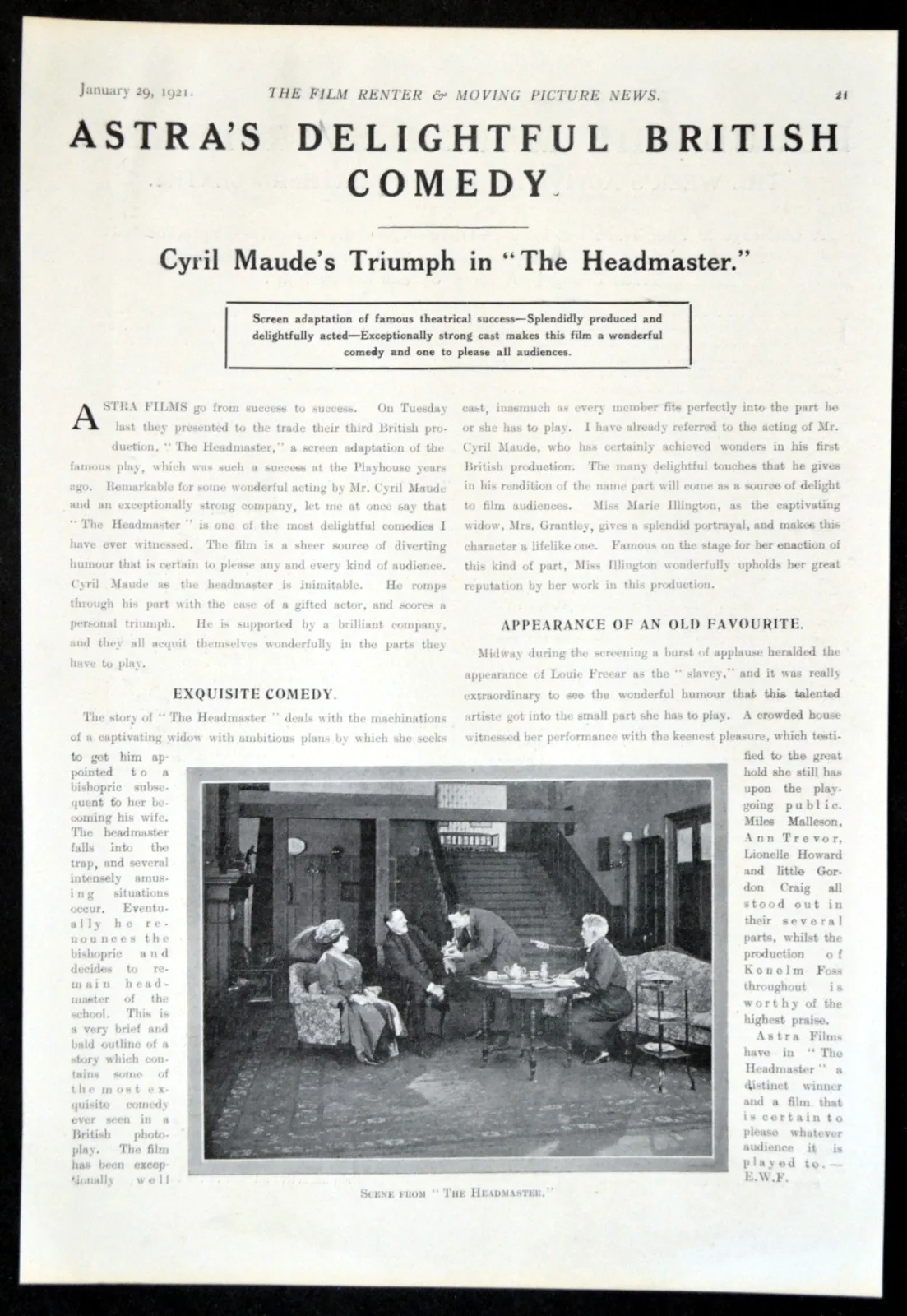 HEADMASTER 1920 Cyril Maude, Margot Drake, Miles Malleson TRADE ADVERT, image 2
