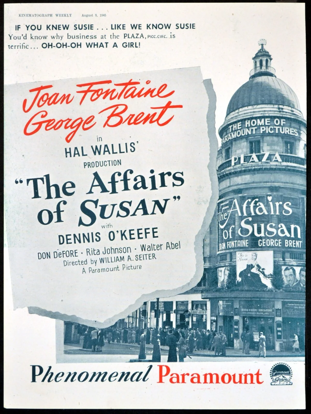 AFFAIRS OF SUSAN 1945 Joan Fontaine, George Brent, Dennis O'Keefe TRADE ADVERTS, изображение 3