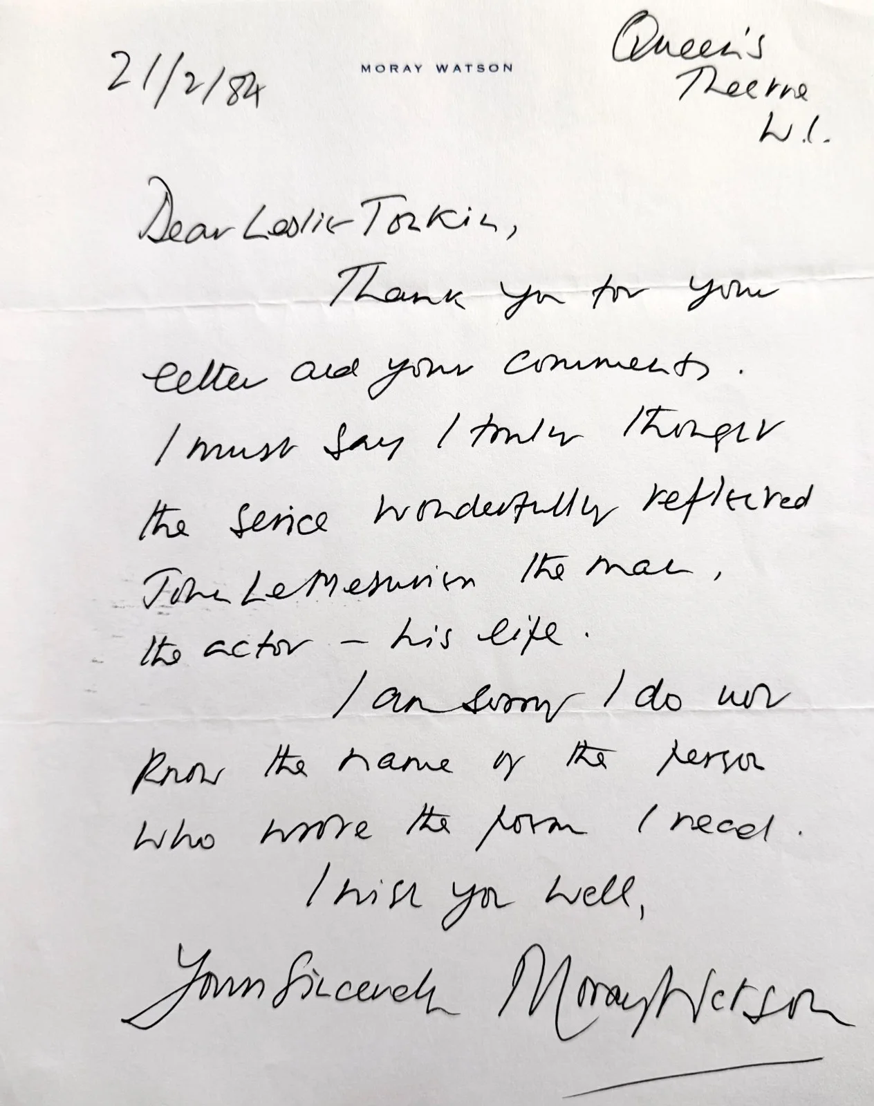 Moray Watson — MORAY WATSON Signed Hand Written Letter 2 Pages with POEM Rumpole of the Bailey, изображение 5