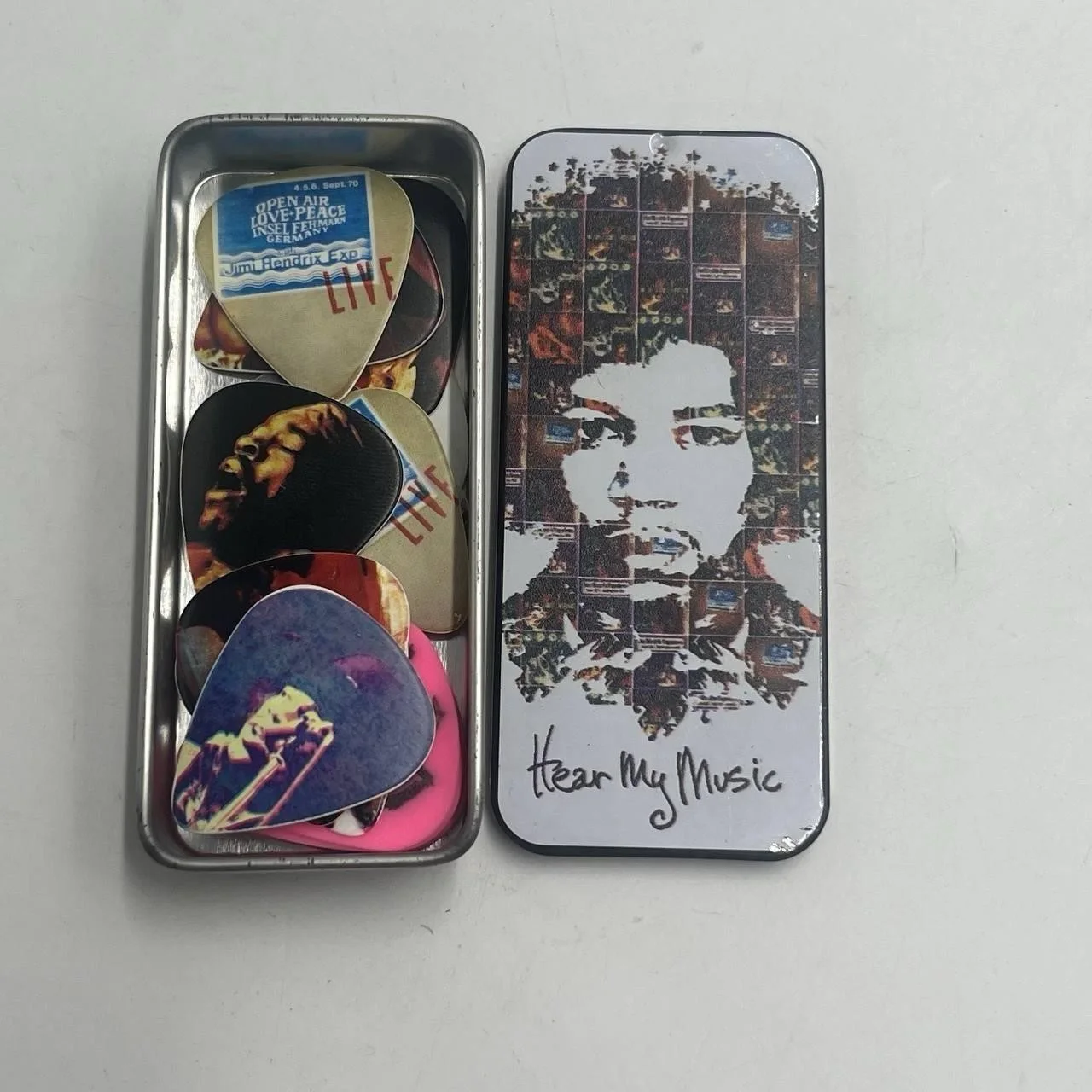 Jimi Hendrix Collectible Guitar Picks Tin Dunlop Hear My Music Set, изображение 3