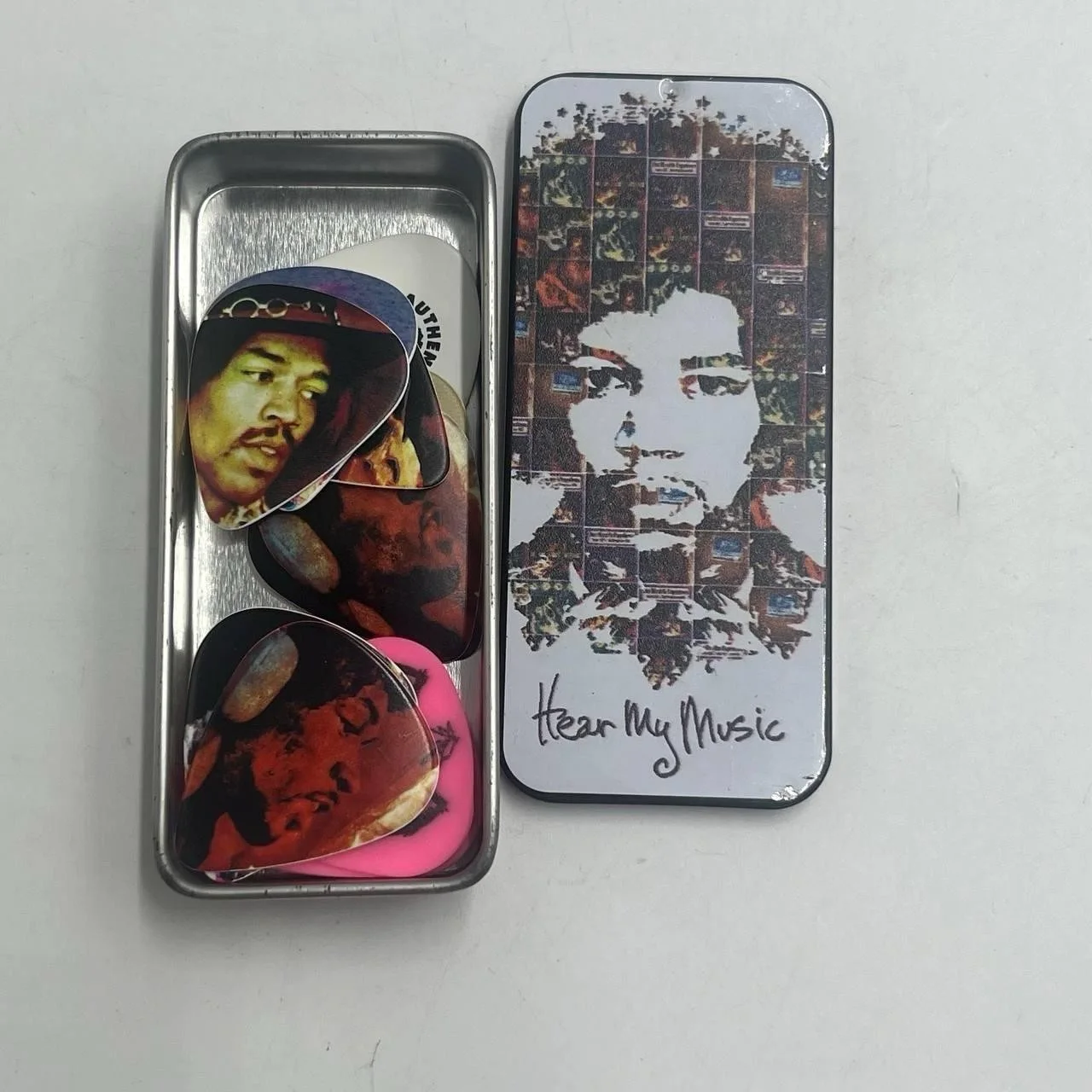 Jimi Hendrix Collectible Guitar Picks Tin Dunlop Hear My Music Set, изображение 4