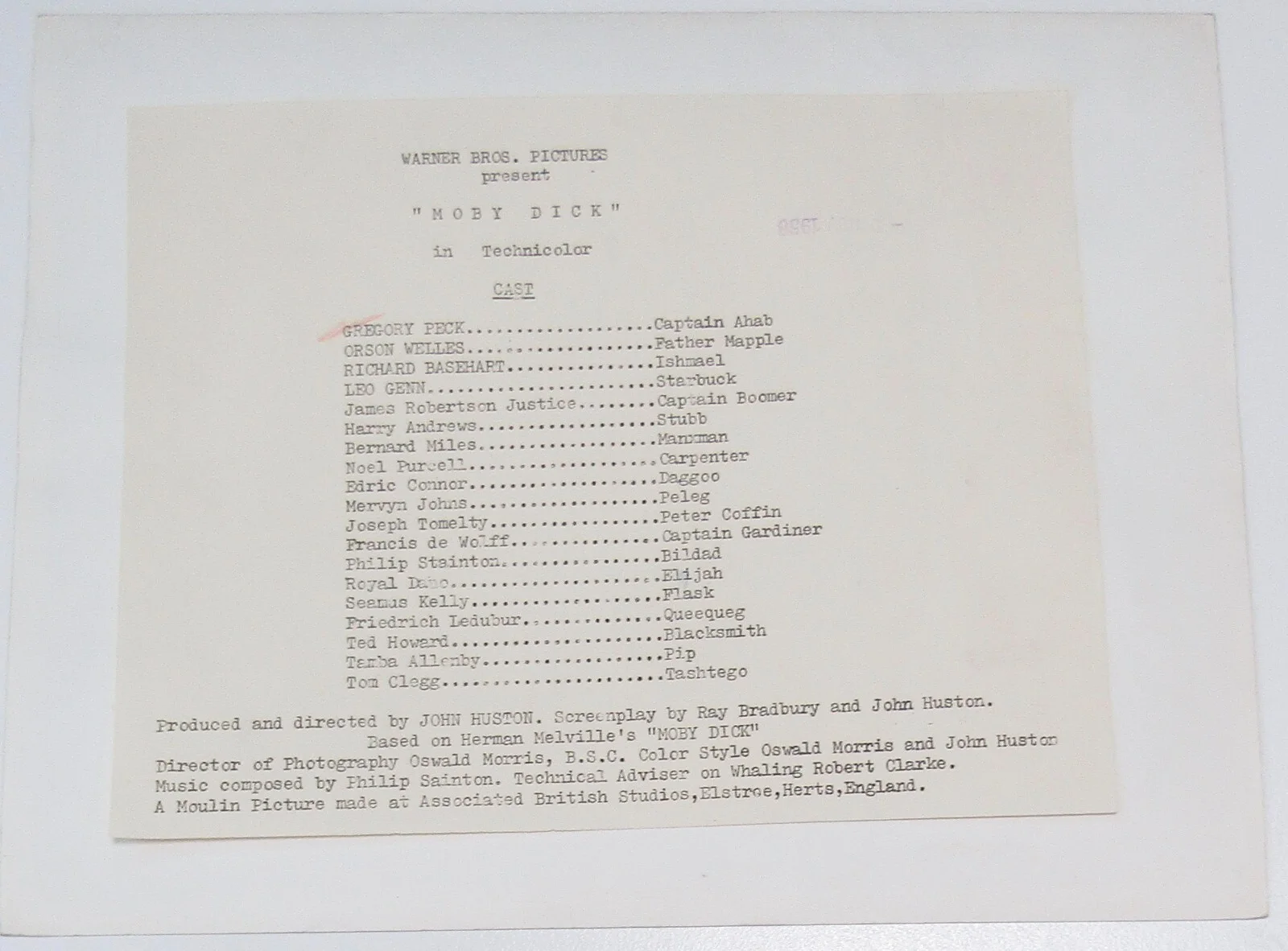 MOBY DICK - 1956 Press Photo/Still & Cast List - Gregory Peck by John Hudson, image 2