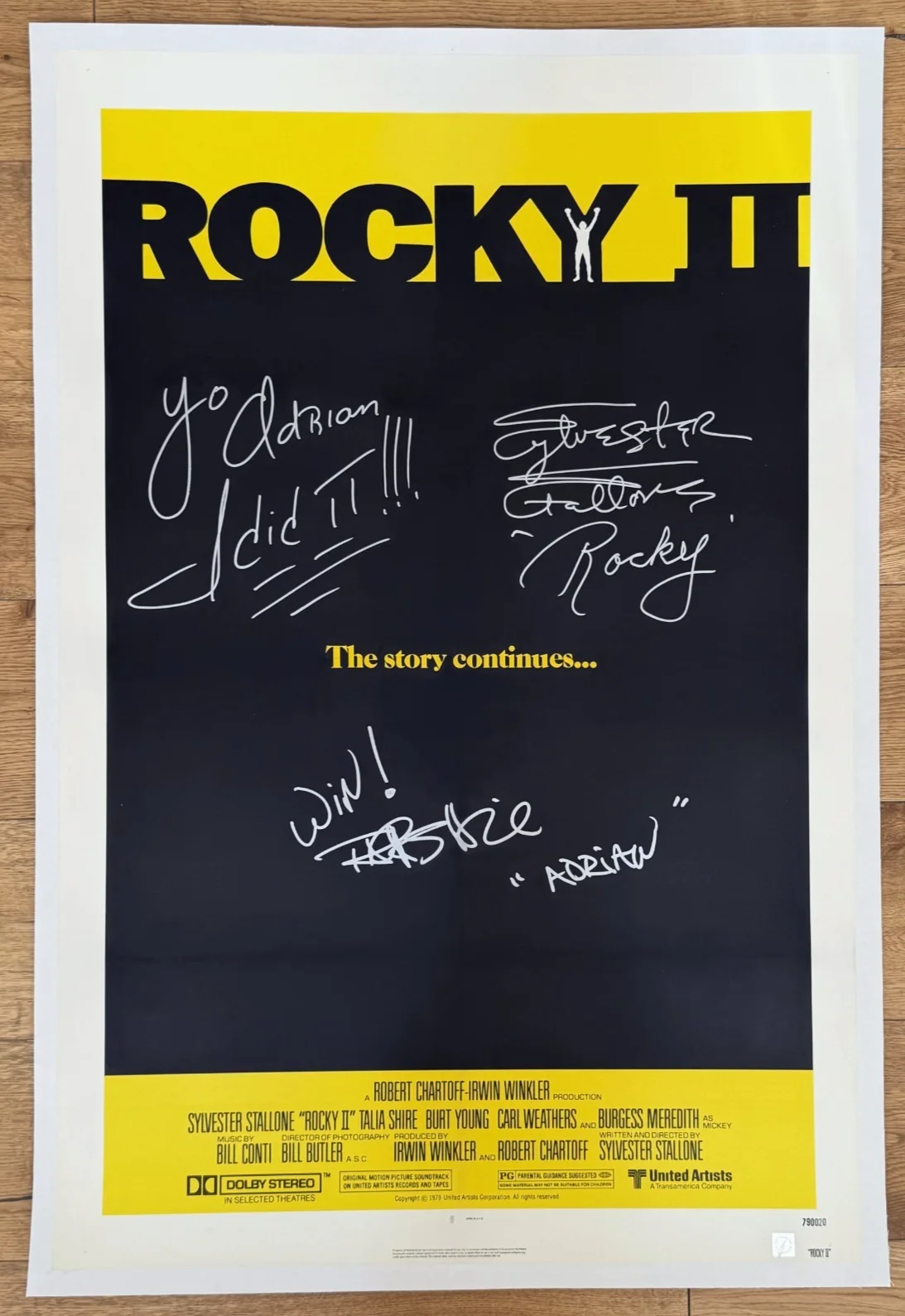 Sylvester Stallone and Cast — Sylvester Stallone "YO ADRIAN" & Talia Shire Autographed ROCKY Poster ASI Proof