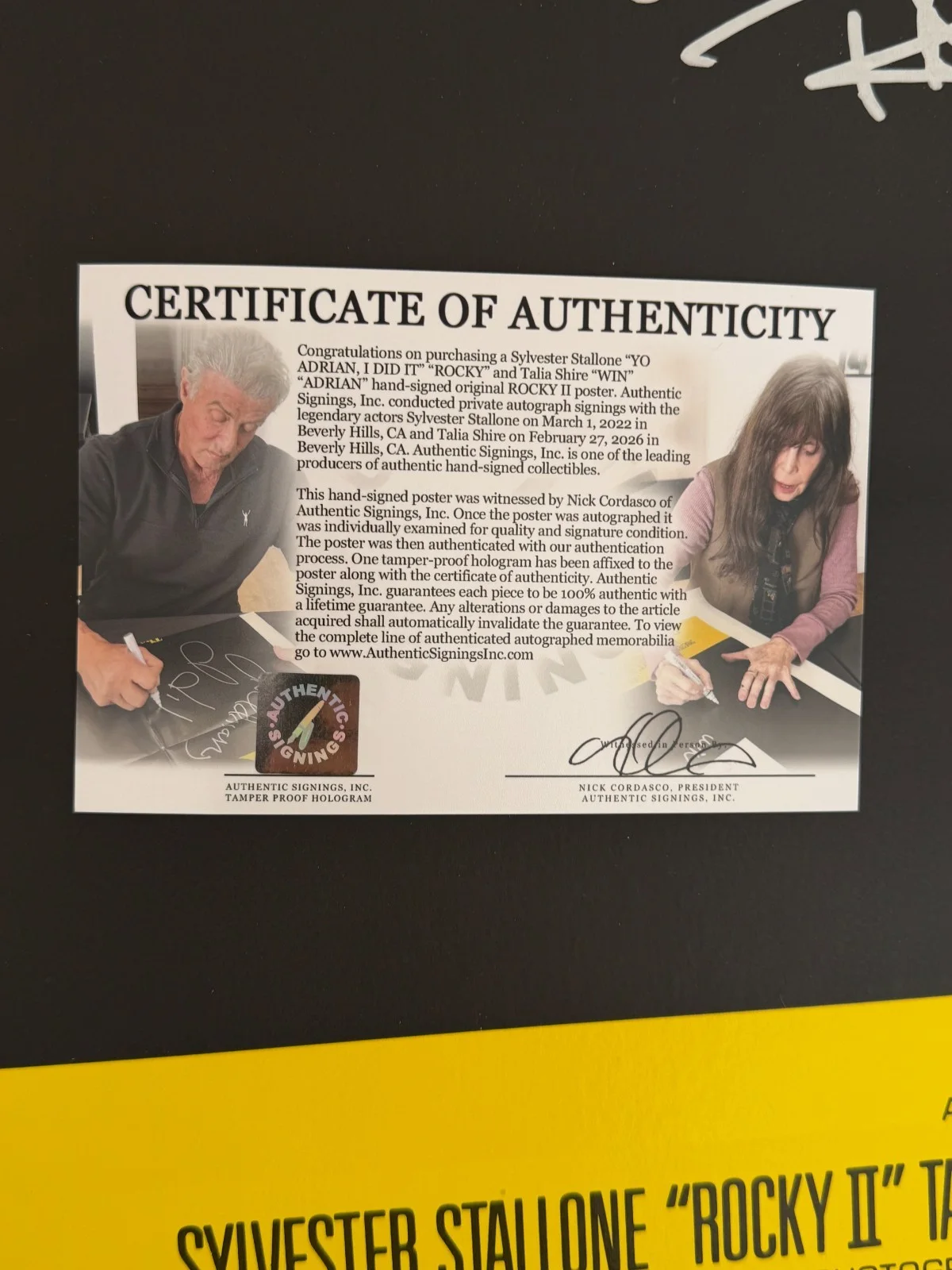 Sylvester Stallone, Cast — Sylvester Stallone "YO ADRIAN" & Talia Shire Autographed ROCKY Poster ASI Proof, image 2