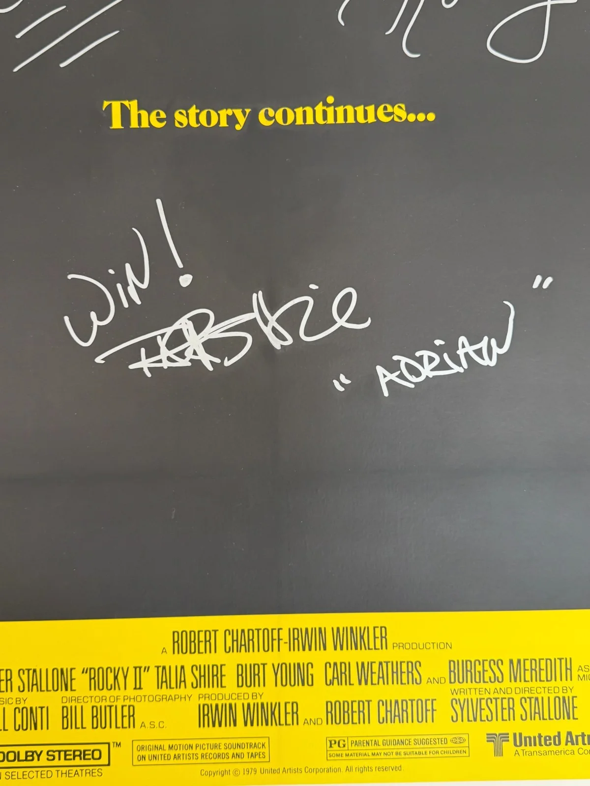 Sylvester Stallone, Cast — Sylvester Stallone "YO ADRIAN" & Talia Shire Autographed ROCKY Poster ASI Proof, image 4