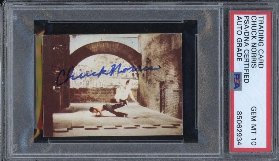 Chuck Norris — Chuck Norris signed 1974 Yamakatsu Card PSA DNA Slab Bruce Lee #64 Auto 10 💎, image 2