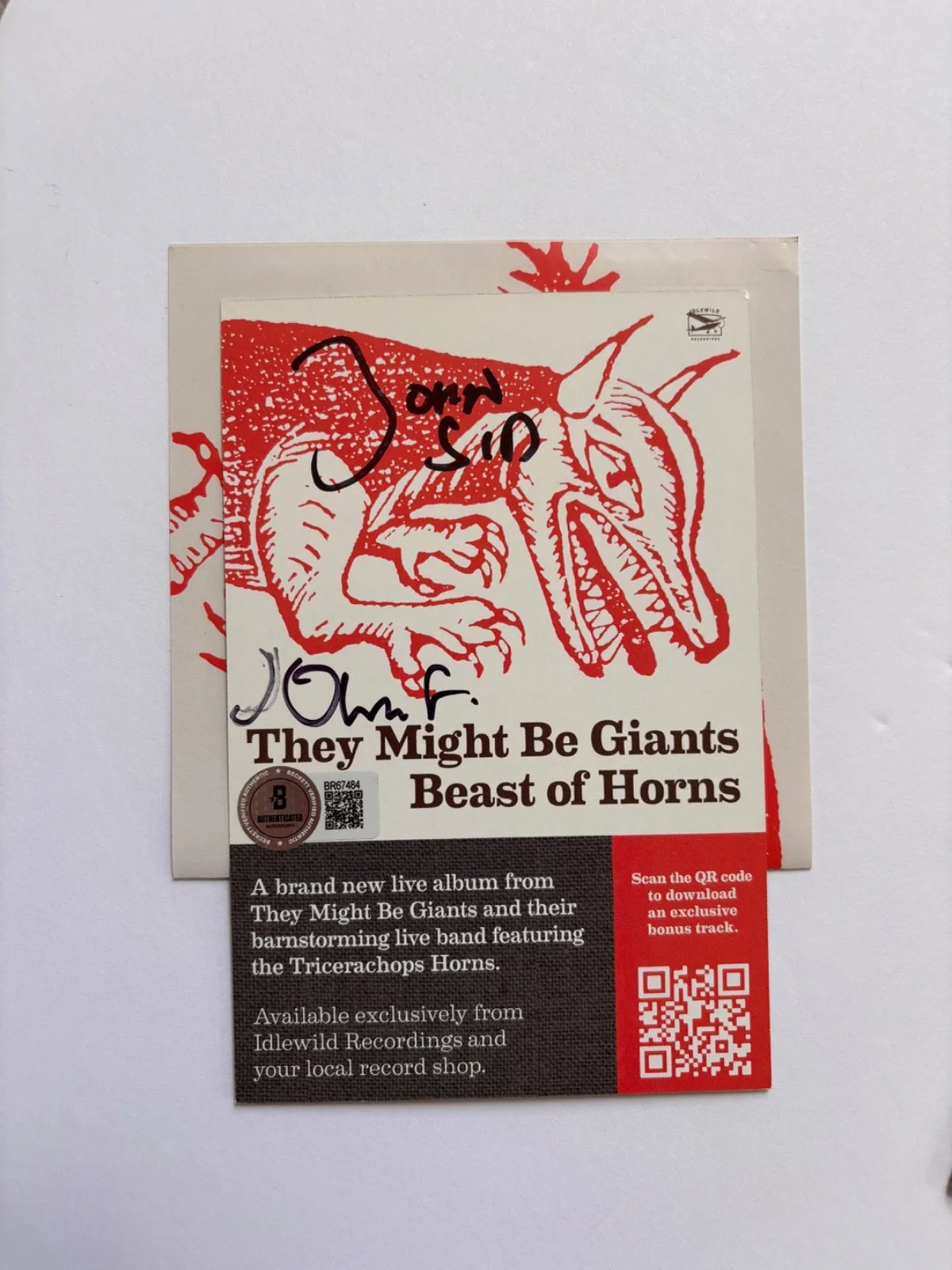 THEY MIGHT BE GIANTS SIGNED CD COVER INSERT BEAST OF HORNS FRAMED BAND JOHN BAS, изображение 2
