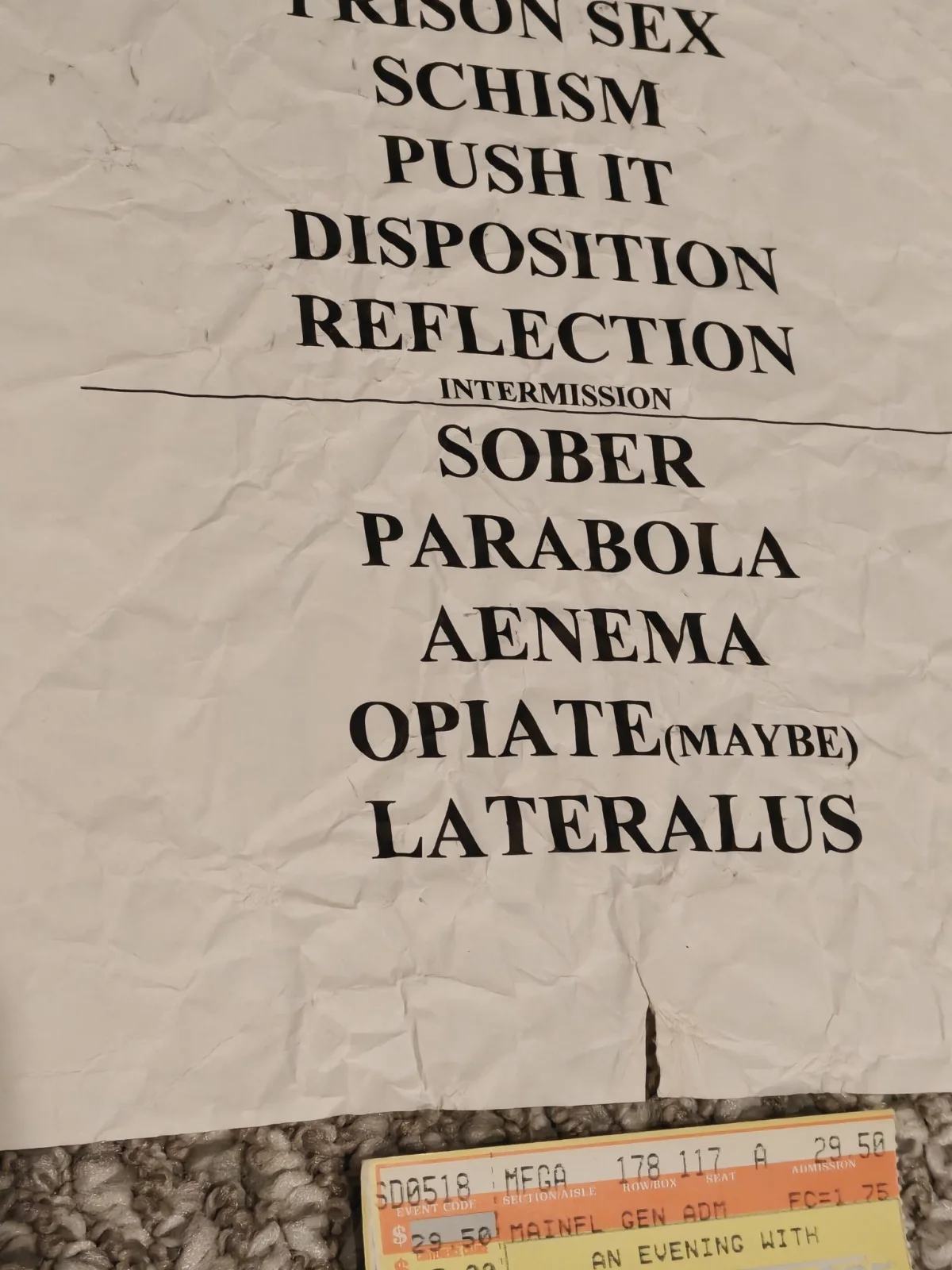 TOOL LATERALUS Detroit 2001 SHOW USED SETLIST With Ticket Stub From Show! Relic!, image 4