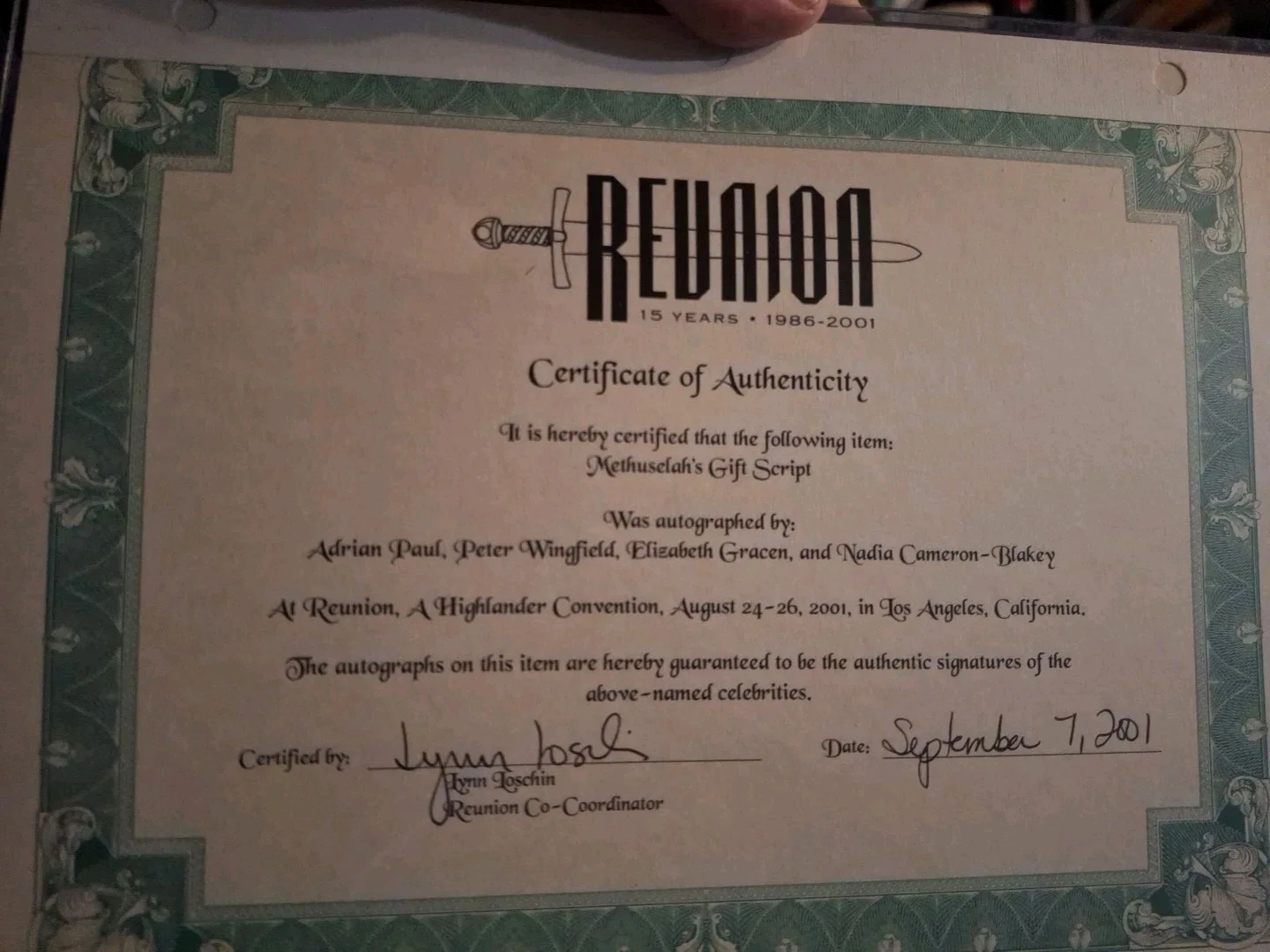 cast — Highlander TV Series Paul Wingfield Gracon Blakey Signed Methuselah Gift Script, image 3