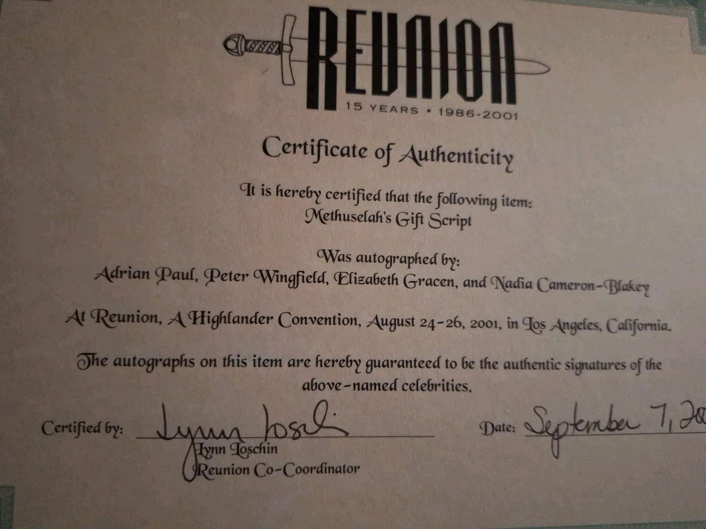 cast — Highlander TV Series Paul Wingfield Gracon Blakey Signed Methuselah Gift Script, image 4