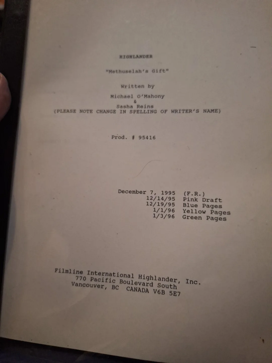cast — Highlander TV Series Paul Wingfield Gracon Blakey Signed Methuselah Gift Script, image 5