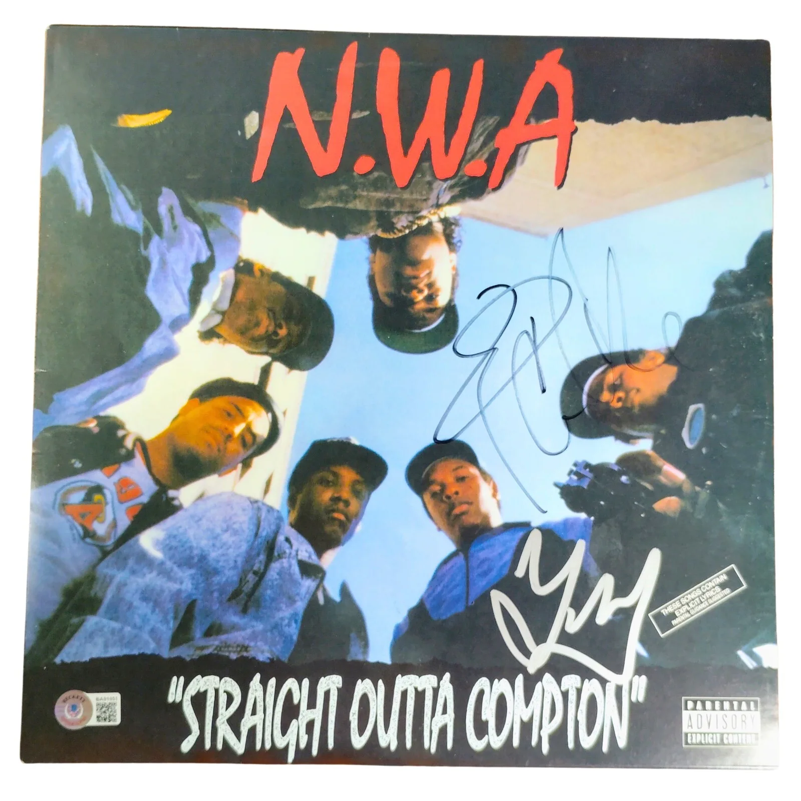Ice Cube, DJ Yella — Ice Cube DJ Yella Signed Straight Outta Compton Vinyl Beckett BAS COA Rap Album, image 5