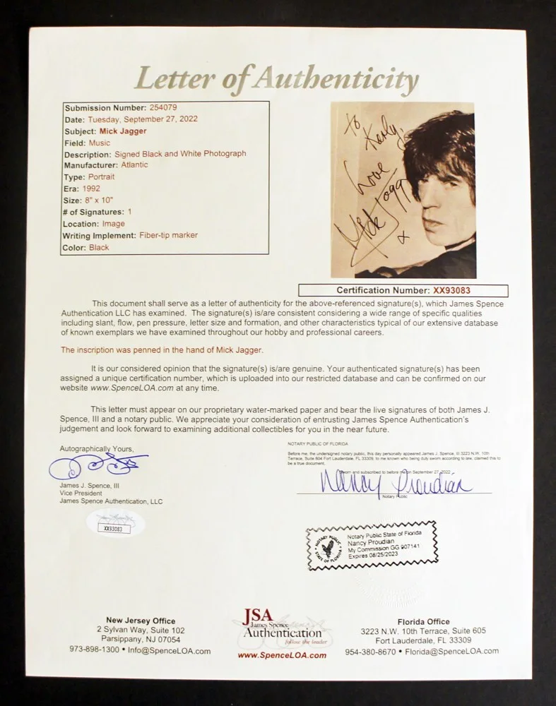 *JSA Letter Certified* - MICK JAGGER Signed Photo (Rolling Stones Richards Wood), изображение 3