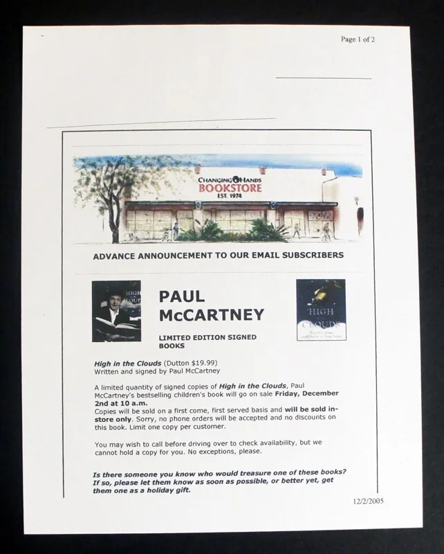 PAUL MCCARTNEY SIGNED & PSA CERTIFIED - High in the Clouds 1st Ed + Event Flyer!, image 5