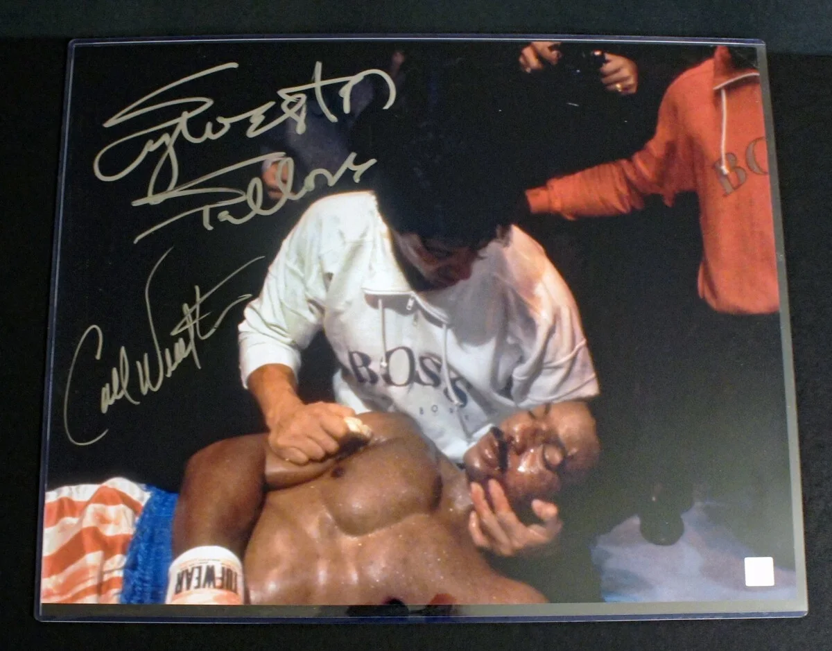 Sylvester Stallone and Carl Weathers — Huge 16x20 SYLVESTER STALLONE & CARL WEATHERS SIGNED Rocky IV Photo JSA LETTER!!