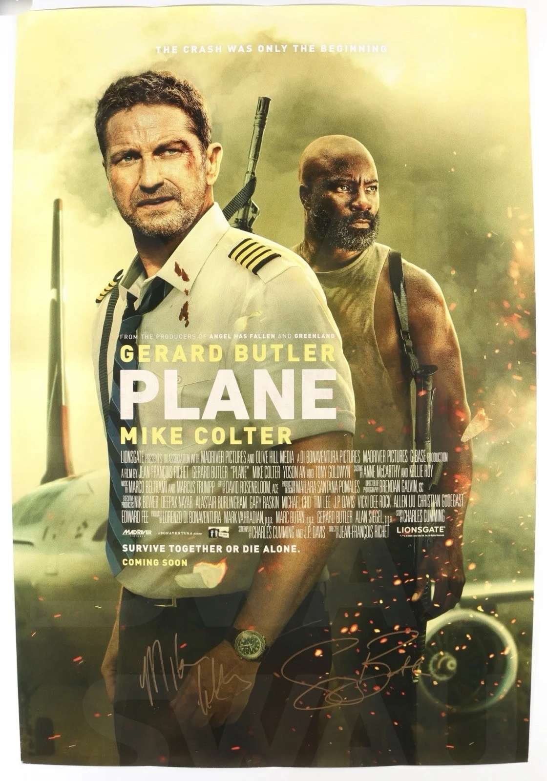 Gerald Butler, Mike Colter — Gerald Butler Mike Colter Signed Autographed 27X40 Movie Poster Plane